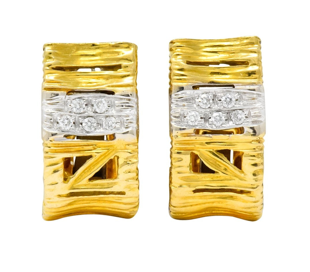 Roberto Coin Diamond 18 Karat Two-Tone Gold Italian Elephantina Earrings - Wilson's Estate Jewelry