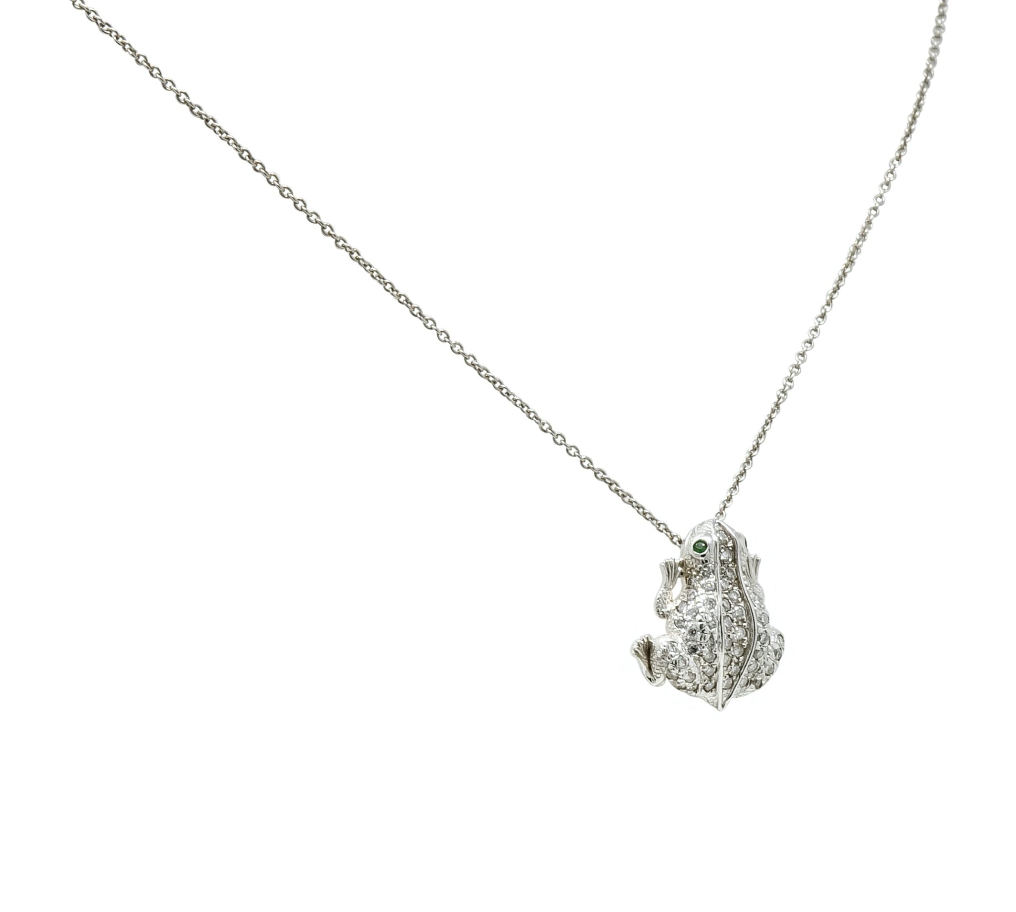 Roberto Coin Diamond 18 Karat White Gold Tiny Treasure Frog Pendant Necklace - Wilson's Estate Jewelry