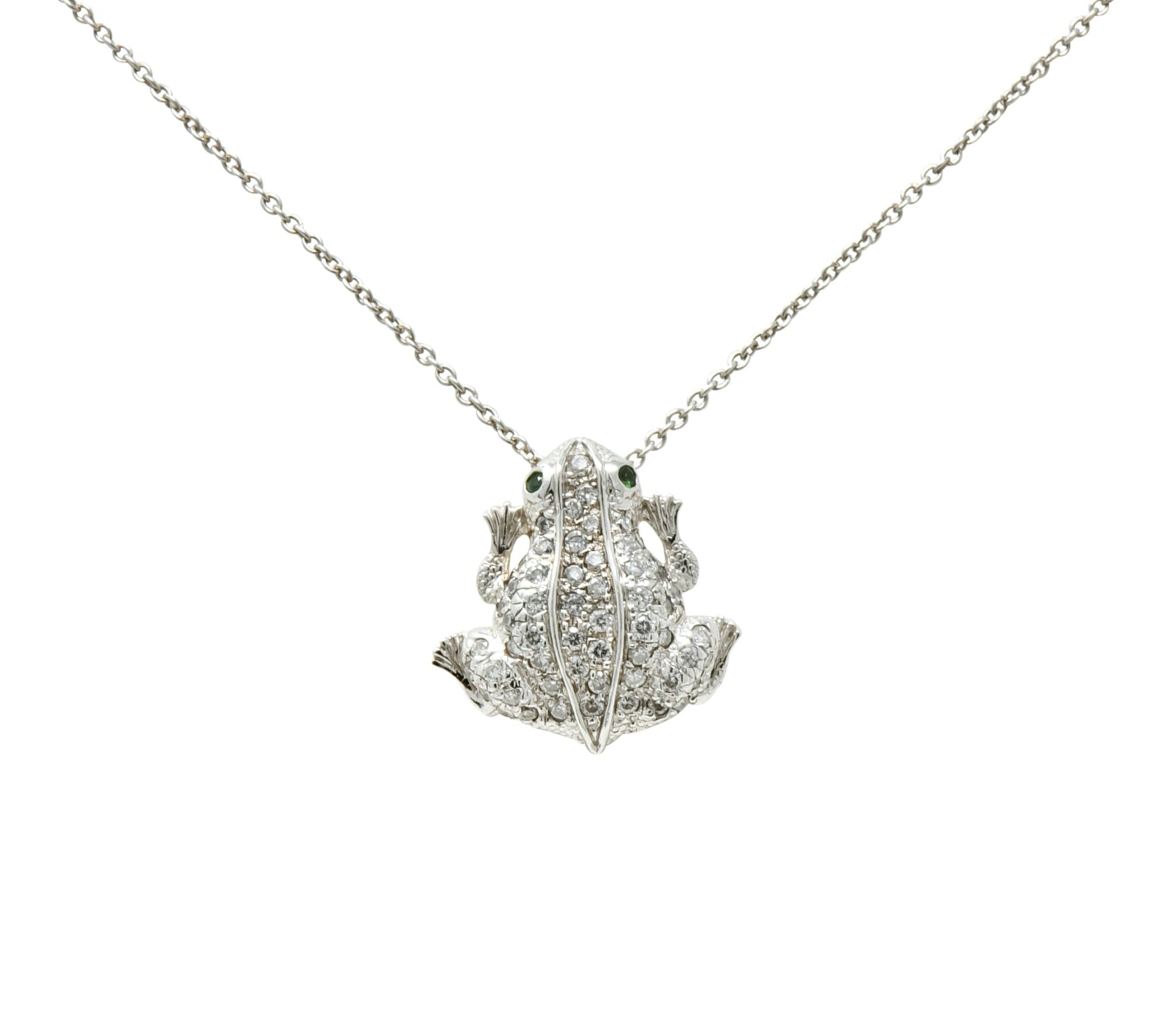 Roberto Coin Diamond 18 Karat White Gold Tiny Treasure Frog Pendant Necklace - Wilson's Estate Jewelry