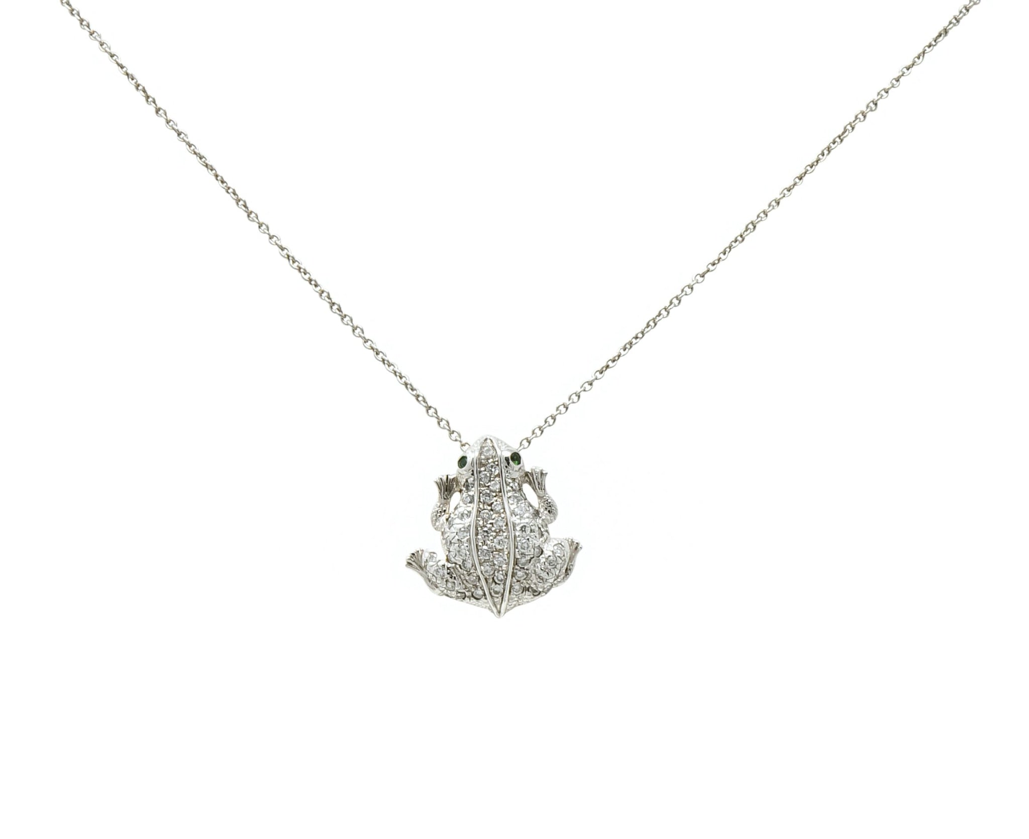 Roberto Coin Diamond 18 Karat White Gold Tiny Treasure Frog Pendant Necklace - Wilson's Estate Jewelry