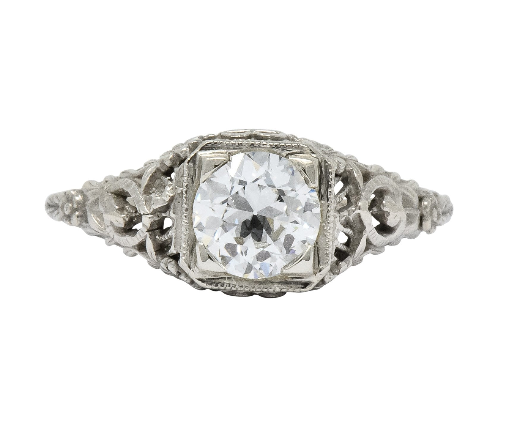 Romantic Edwardian 0.73 CTS Diamond 14 Karat White Gold Engagement Ring GIA - Wilson's Estate Jewelry