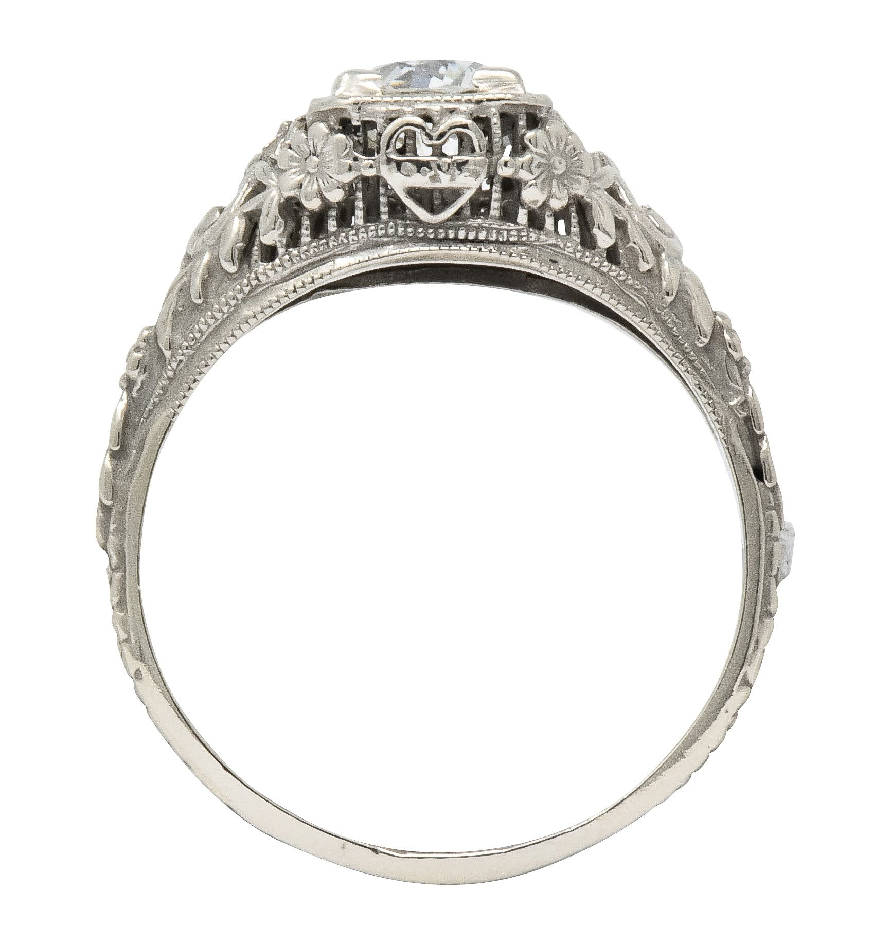 Romantic Edwardian 0.73 CTS Diamond 14 Karat White Gold Engagement Ring GIA - Wilson's Estate Jewelry