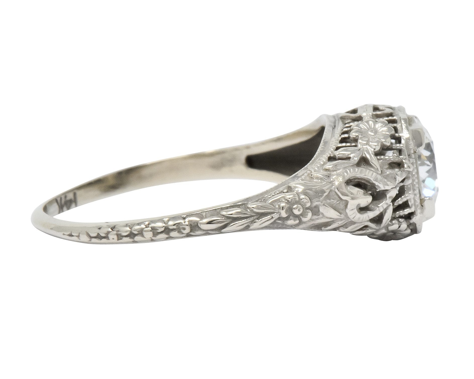 Romantic Edwardian 0.73 CTS Diamond 14 Karat White Gold Engagement Ring GIA - Wilson's Estate Jewelry