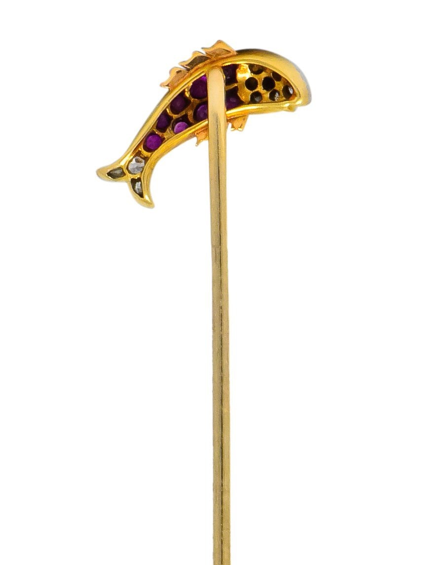 Ruby Diamond Platinum-Topped 14 Karat Two-Tone Gold Fish Stickpin - Wilson's Estate Jewelry