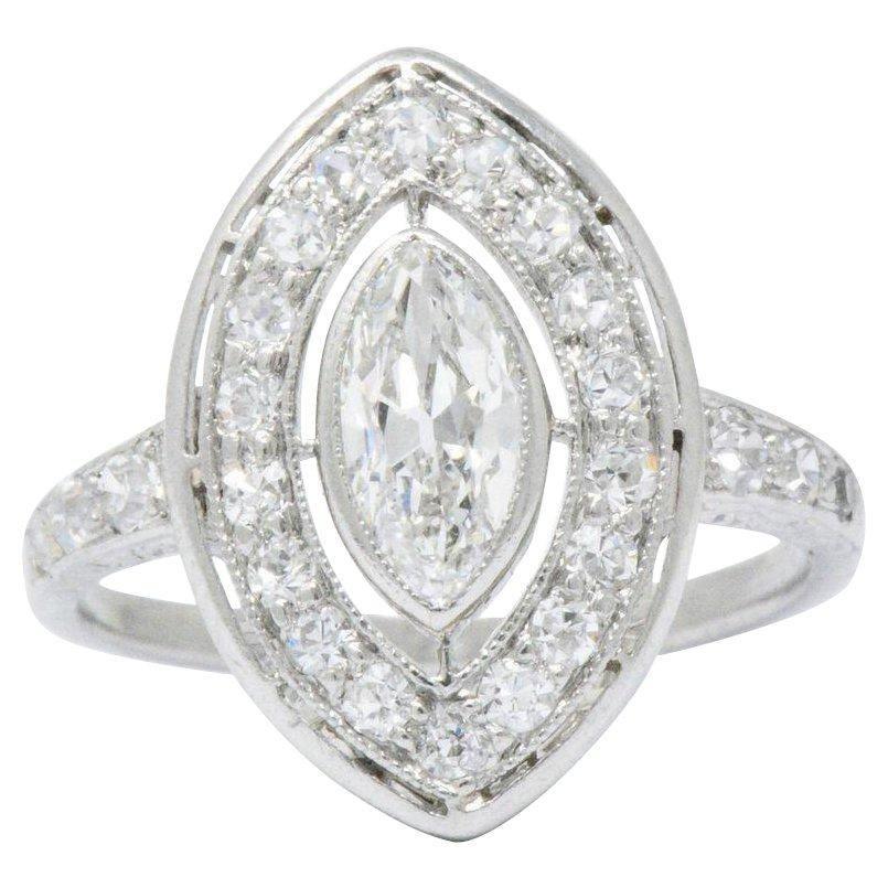 Art Deco 0.95 CTW Diamond Platinum Navette Dinner Ring Wilson's Estate Jewelry