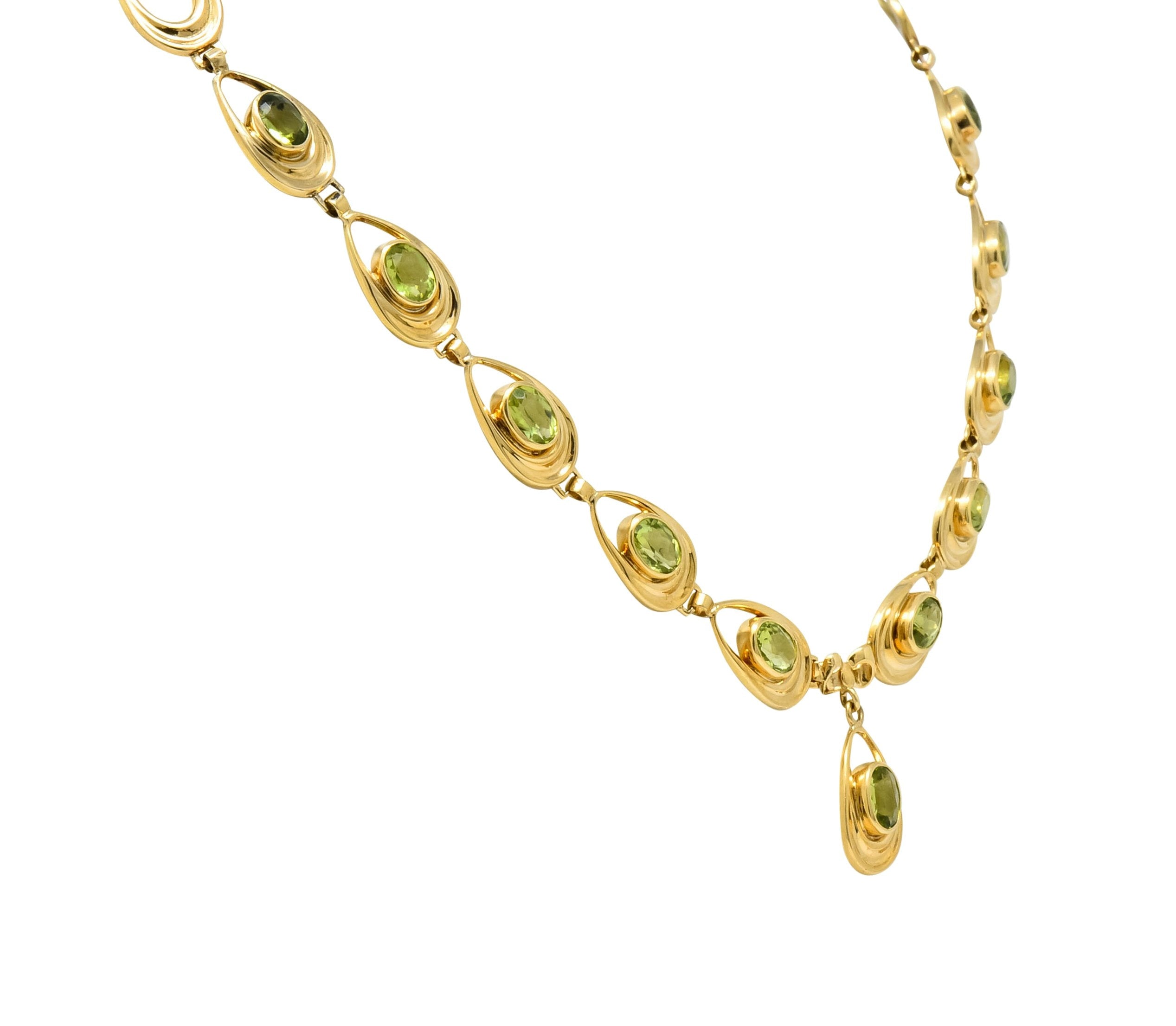 Shreve Crump & Low Retro Peridot 14 Karat Yellow Gold Oval Link Drop Necklace - Wilson's Estate Jewelry