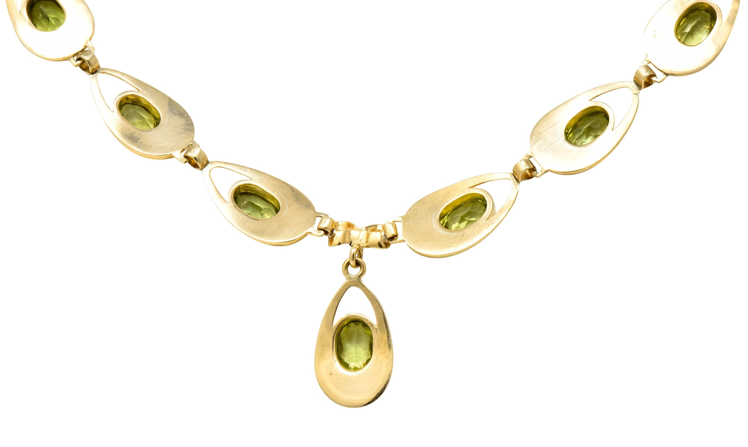 Shreve Crump & Low Retro Peridot 14 Karat Yellow Gold Oval Link Drop Necklace - Wilson's Estate Jewelry