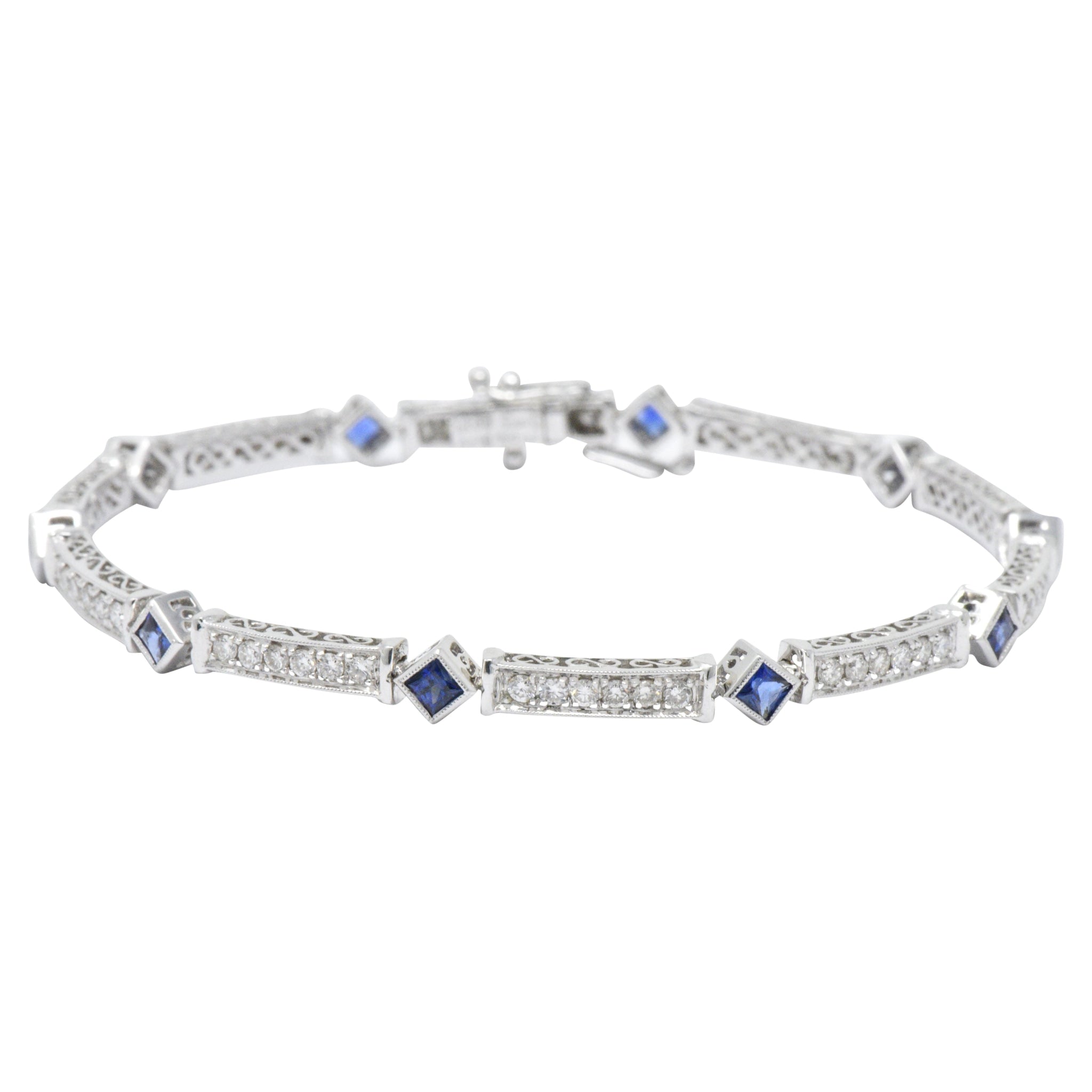 Simon G. 2.51 CTW Diamond Sapphire 18 Karat White Gold Line Bracelet Wilson's Estate Jewelry