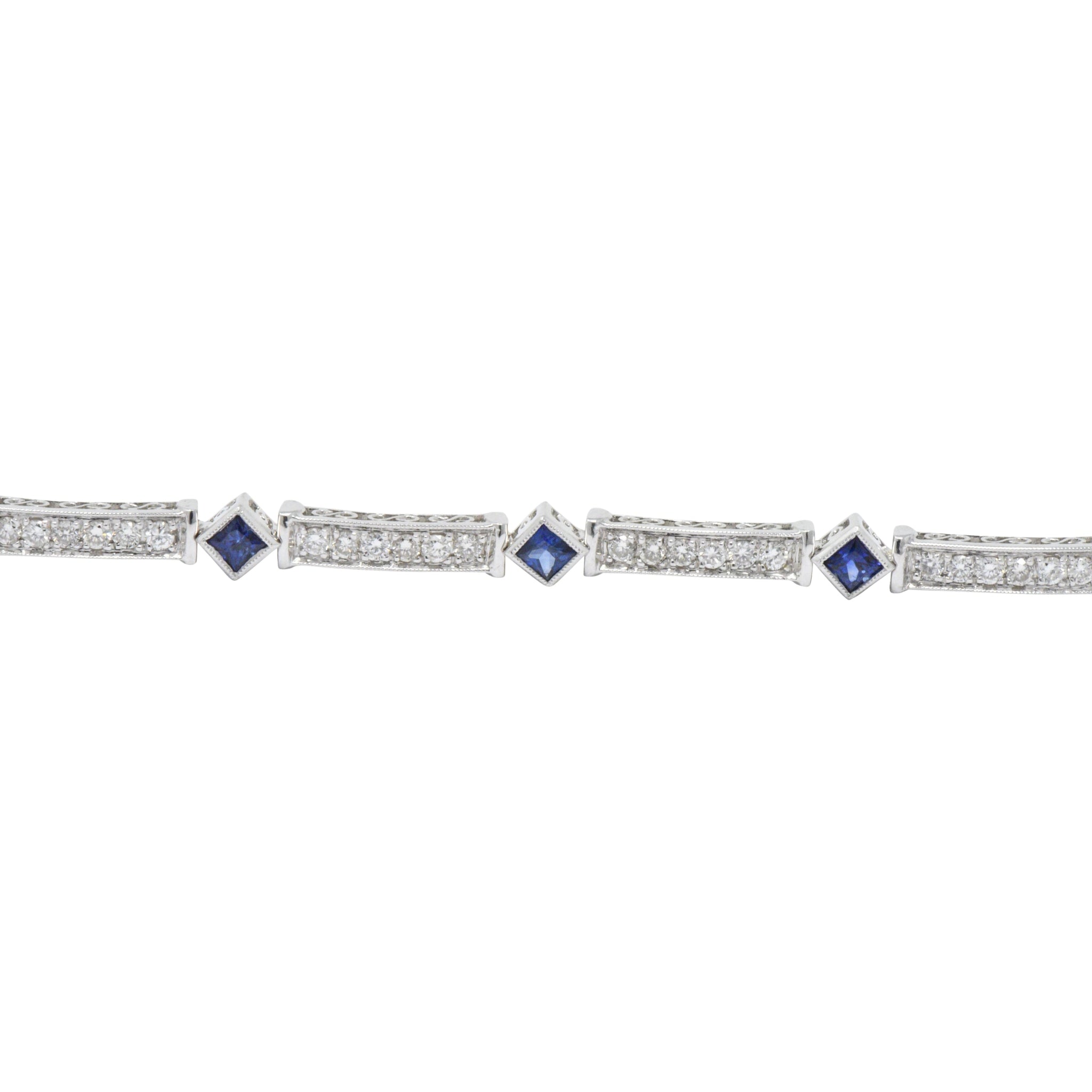 Simon G. 2.51 CTW Diamond Sapphire 18 Karat White Gold Line Bracelet Wilson's Estate Jewelry