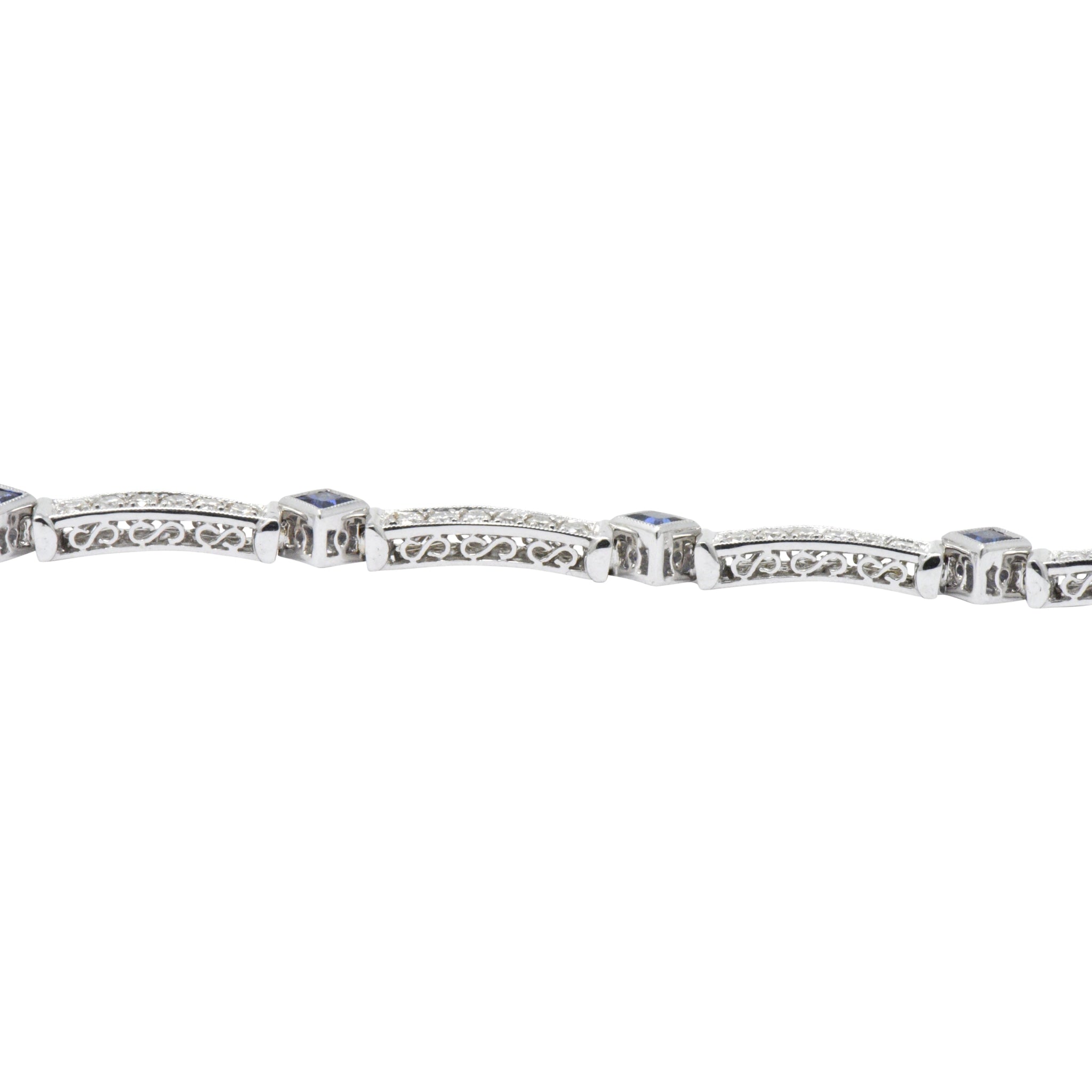 Simon G. 2.51 CTW Diamond Sapphire 18 Karat White Gold Line Bracelet Wilson's Estate Jewelry