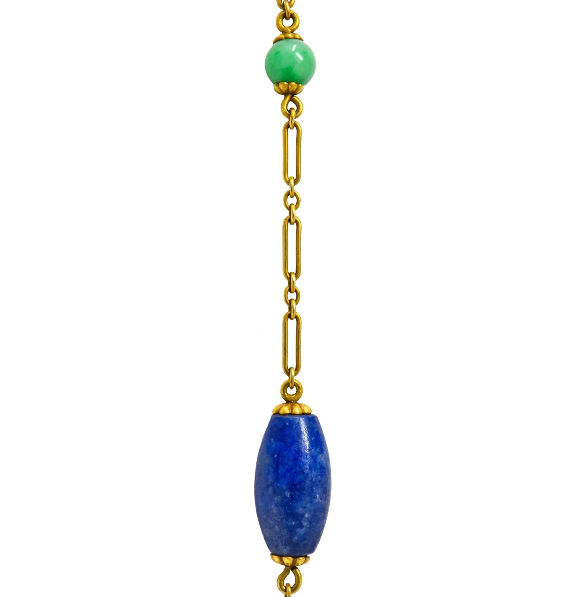 Substantial Arts & Crafts Jade Lapis 14 Karat Gold Medallion Necklace - Wilson's Estate Jewelry