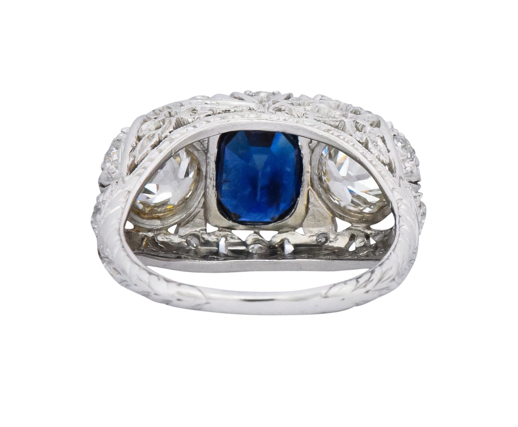 Sumptuous Art Deco 3.70 CTW No Heat Sapphire Diamond Platinum Anniversary Ring AGL Wilson's Estate Jewelry