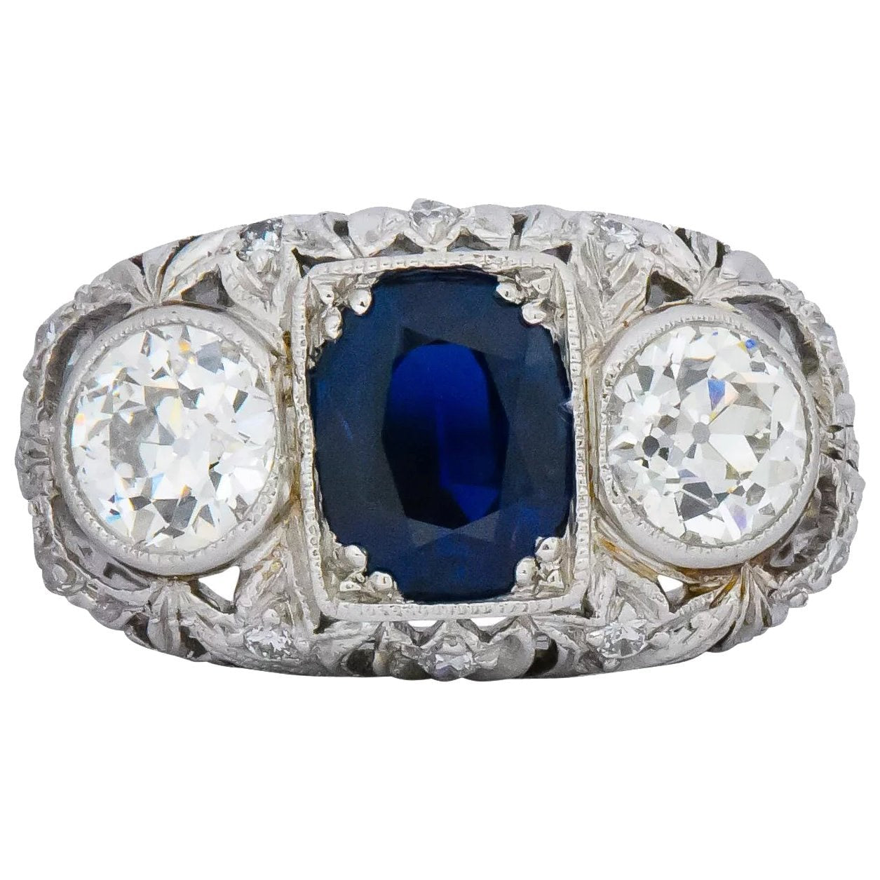 Sumptuous Art Deco 3.70 CTW No Heat Sapphire Diamond Platinum Anniversary Ring AGL Wilson's Estate Jewelry