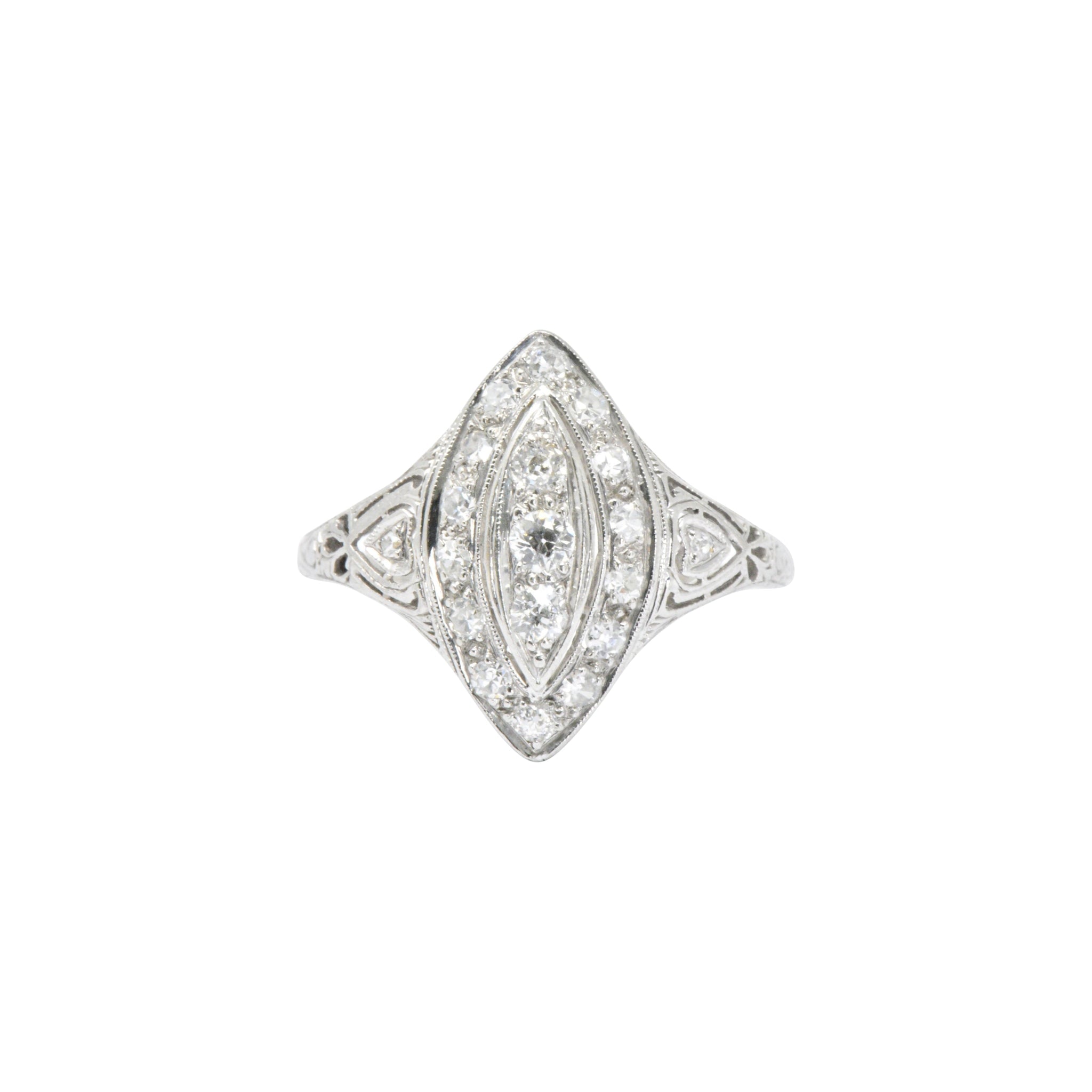 Sweet .40 Ctw Diamond & Platinum Art Deco Navette Ring Wilson's Estate Jewelry