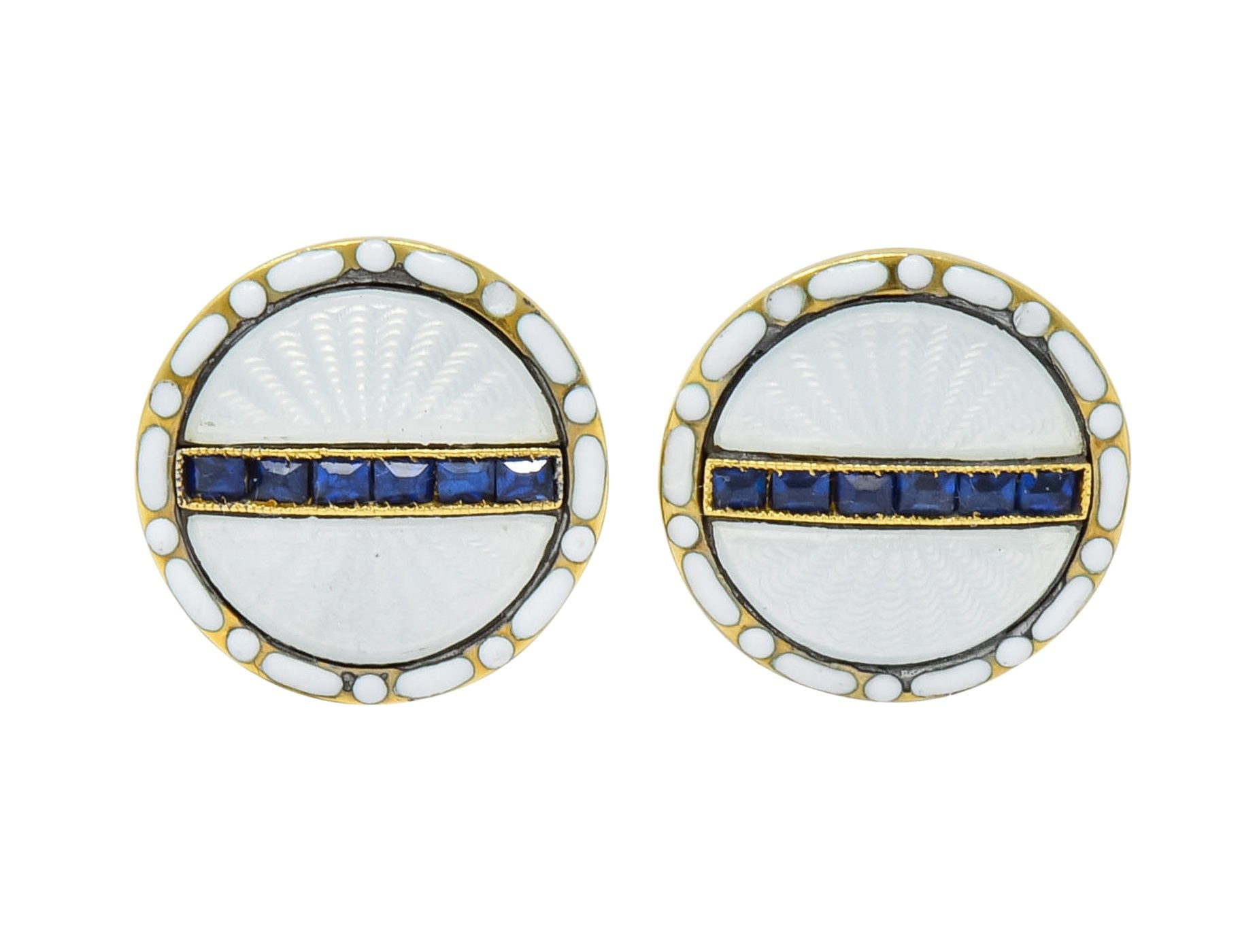 T. & J. Bragg British Art Deco Sapphire Enamel 15 Karat Gold Men's Cufflinks - Wilson's Estate Jewelry