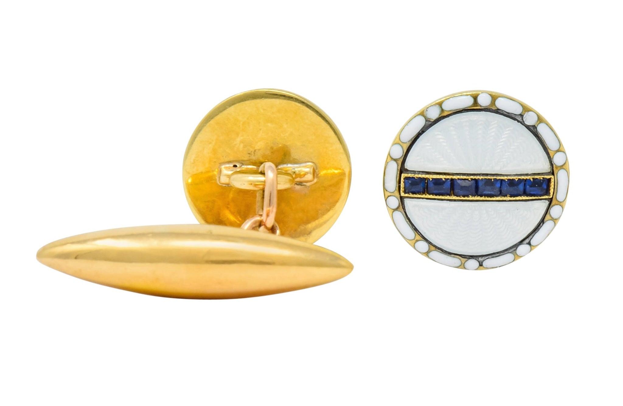 T. & J. Bragg British Art Deco Sapphire Enamel 15 Karat Gold Men's Cufflinks - Wilson's Estate Jewelry