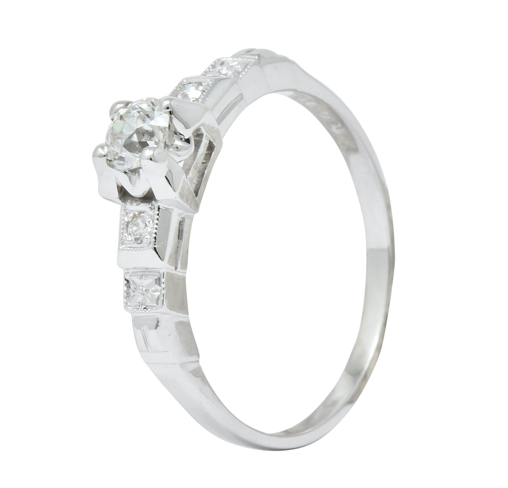 Theberath & Co. Art Deco Diamond 18 Karat White Gold Engagement Ring - Wilson's Estate Jewelry