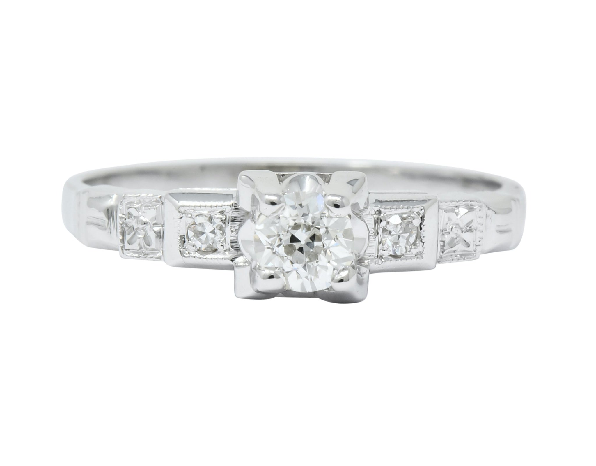 Theberath & Co. Art Deco Diamond 18 Karat White Gold Engagement Ring - Wilson's Estate Jewelry