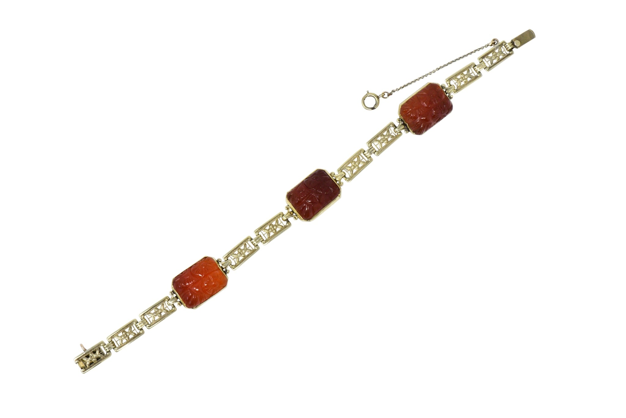 Theberath & Co. Art Nouveau Carnelian 14 Karat Gold Bracelet - Wilson's Estate Jewelry