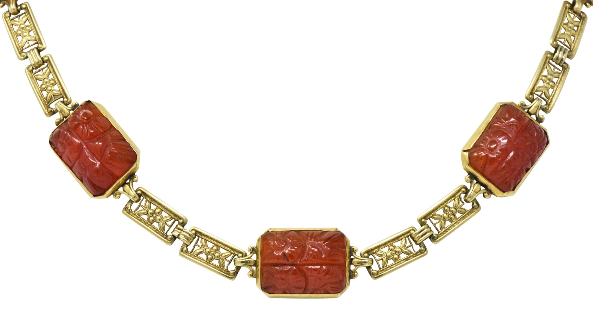 Theberath & Co. Art Nouveau Carnelian 14 Karat Gold Necklace - Wilson's Estate Jewelry