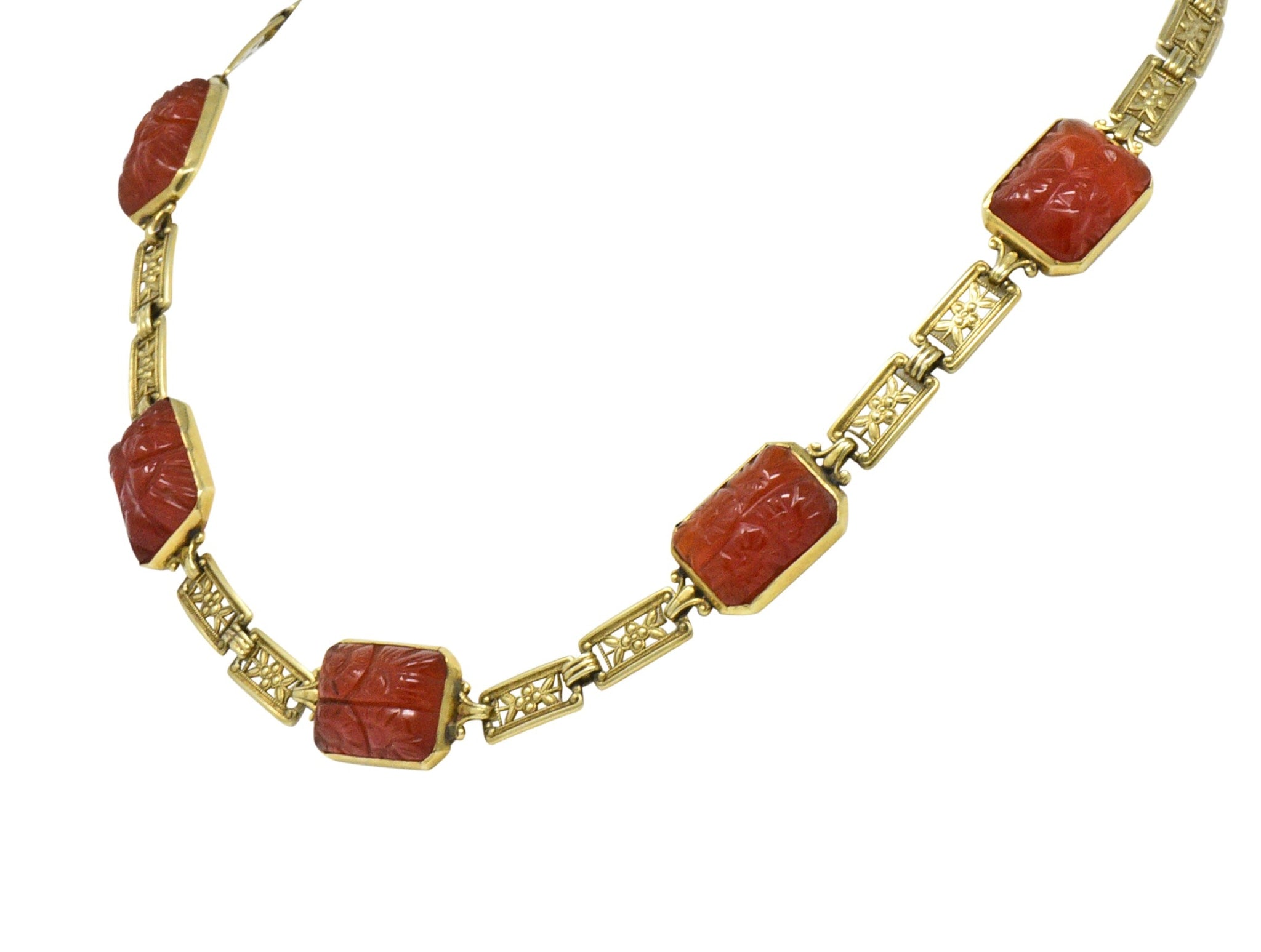 Theberath & Co. Art Nouveau Carnelian 14 Karat Gold Necklace - Wilson's Estate Jewelry