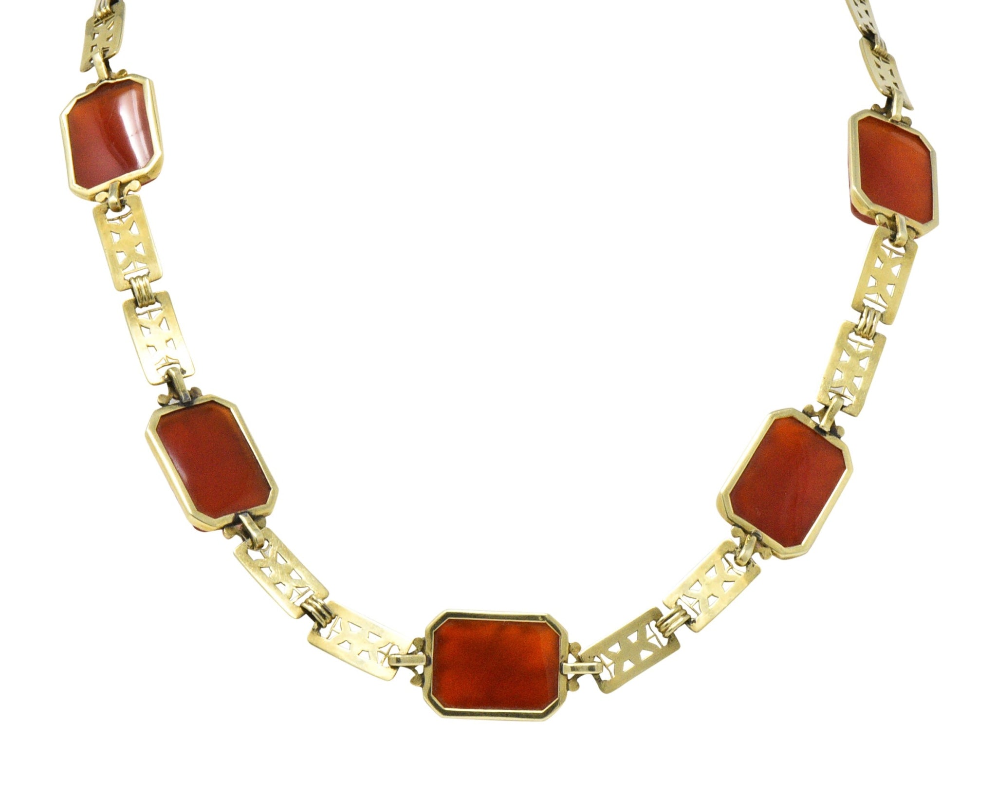 Theberath & Co. Art Nouveau Carnelian 14 Karat Gold Necklace - Wilson's Estate Jewelry