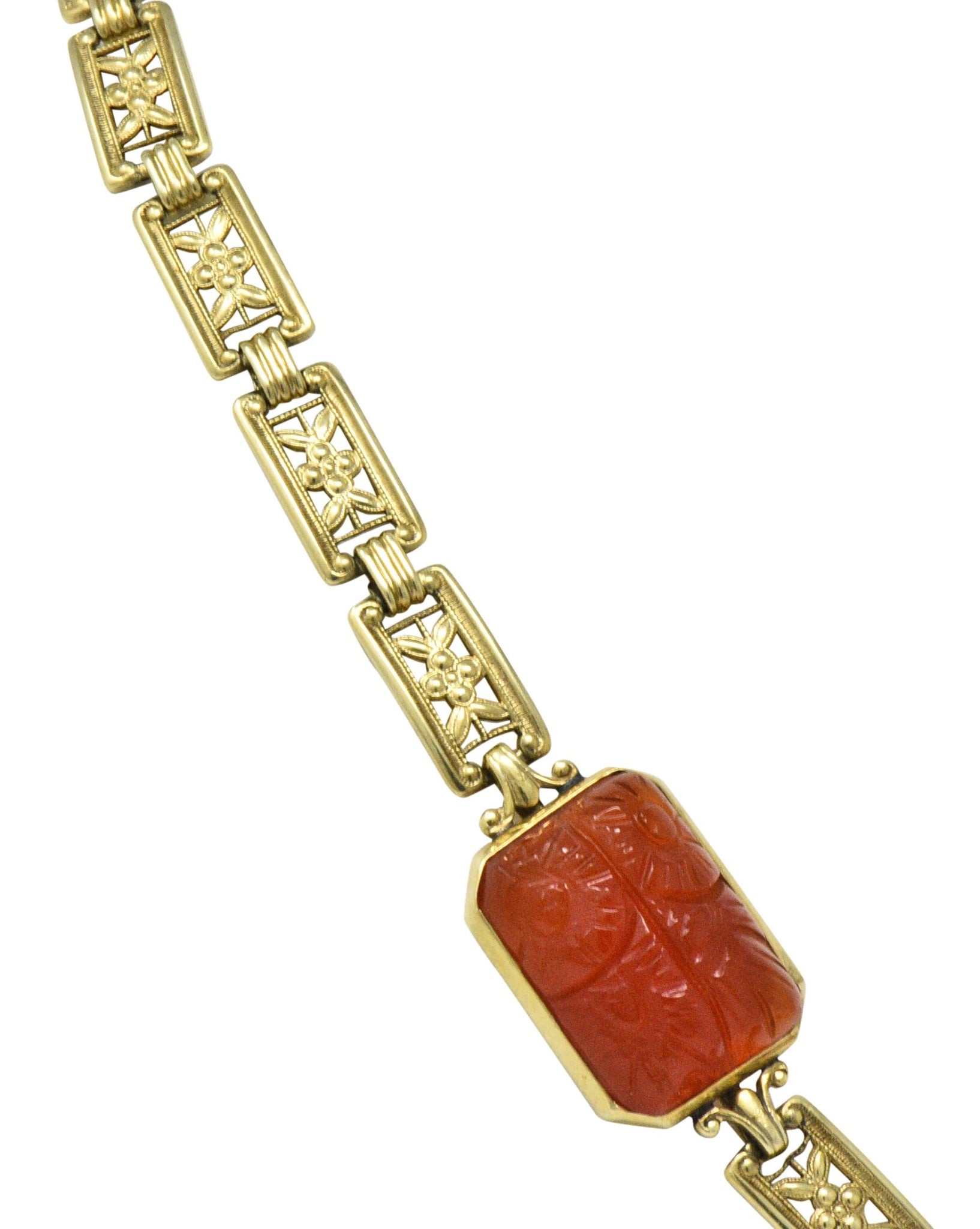 Theberath & Co. Art Nouveau Carnelian 14 Karat Gold Necklace - Wilson's Estate Jewelry