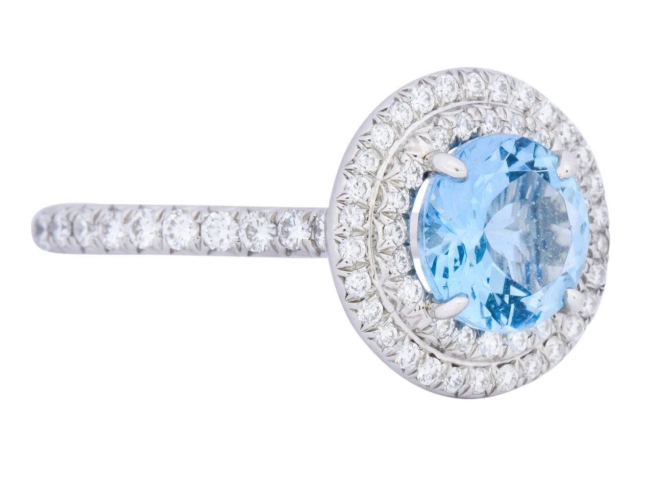 Tiffany & Co. 1.85 CTW Aquamarine Diamond Platinum Soleste Cluster Ring - Wilson's Estate Jewelry