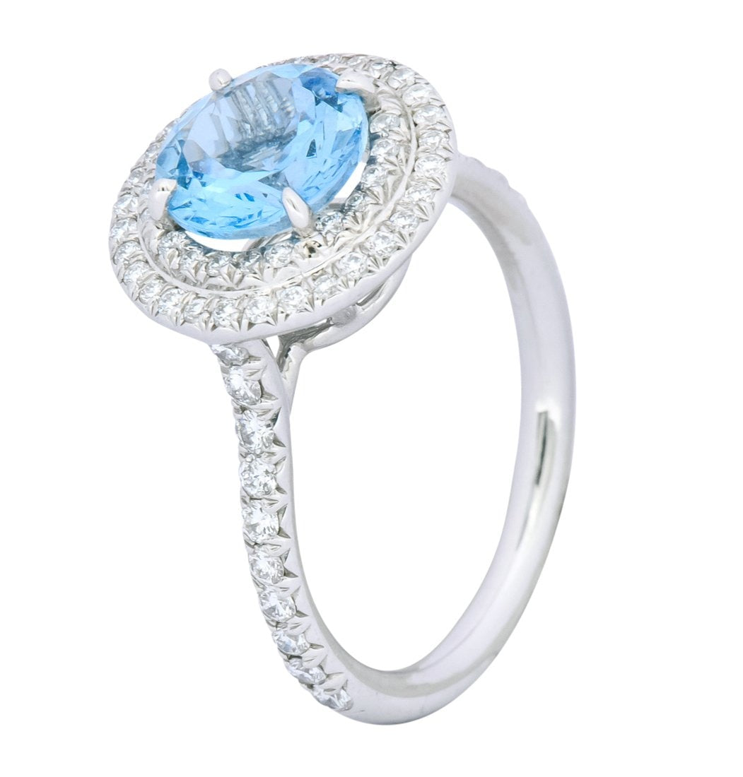 Tiffany & Co. 1.85 CTW Aquamarine Diamond Platinum Soleste Cluster Ring - Wilson's Estate Jewelry