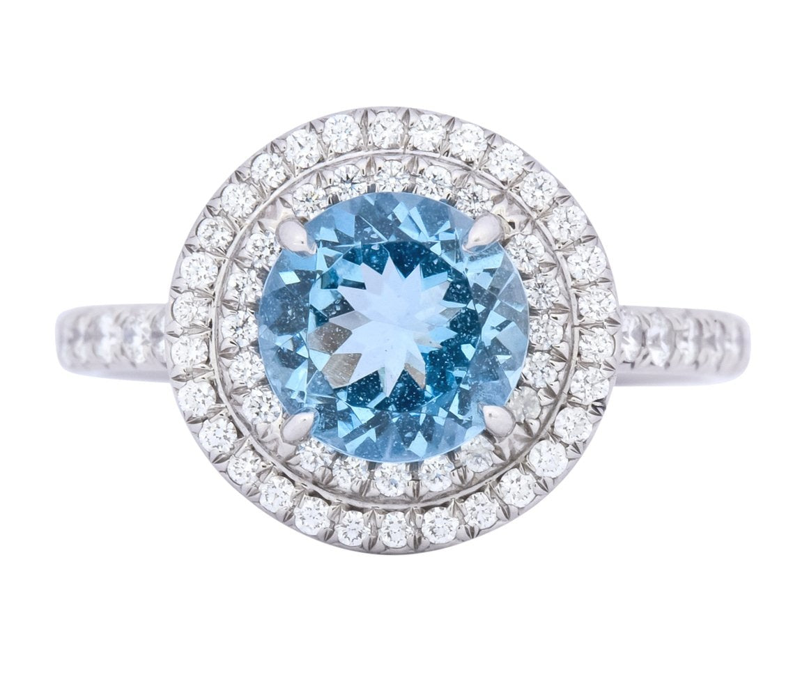 Tiffany & Co. 1.85 CTW Aquamarine Diamond Platinum Soleste Cluster Ring - Wilson's Estate Jewelry