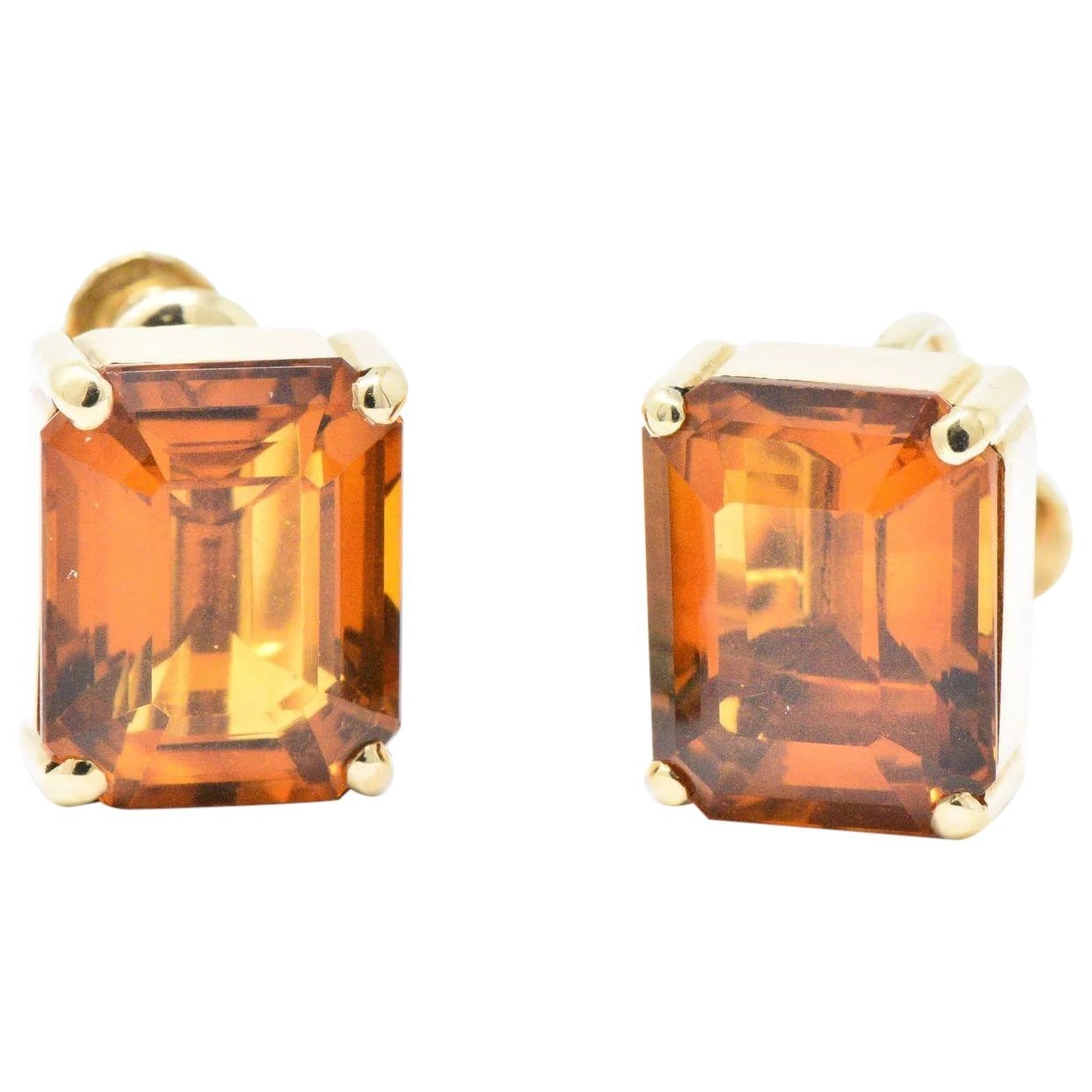 Tiffany & Co. 12.25 Carat Citrine & 18K Yellow Gold Retro Screw Back Earrings Wilson's Estate Jewelry