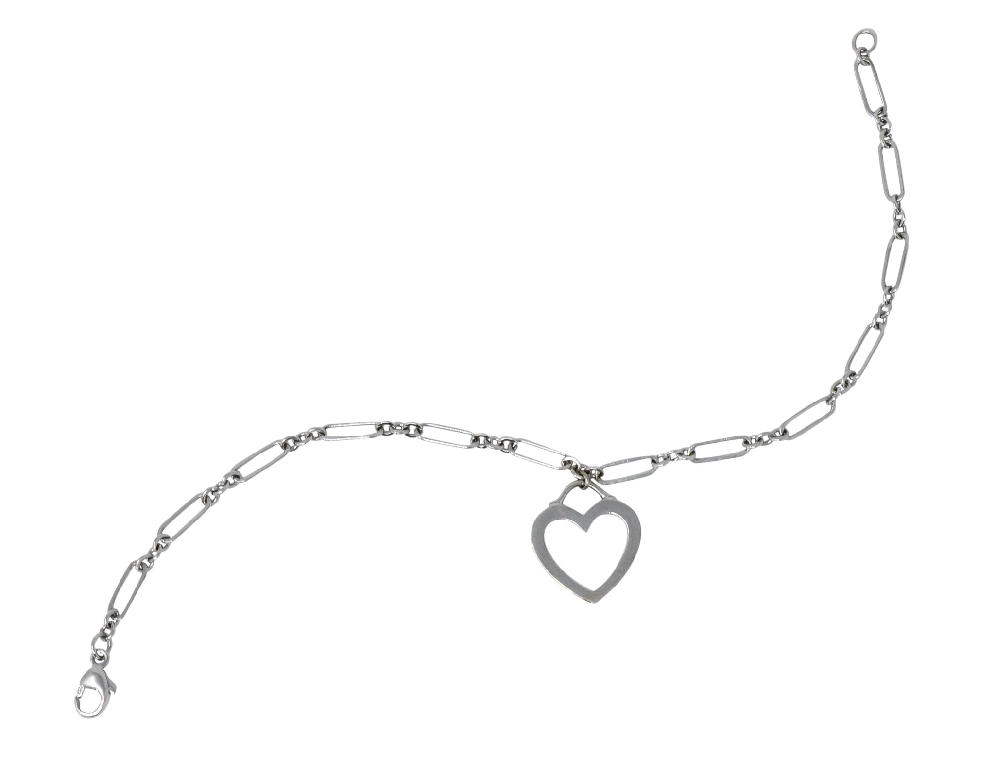 Tiffany & Co. 18 Karat White Gold Link Heart Charm Bracelet - Wilson's Estate Jewelry