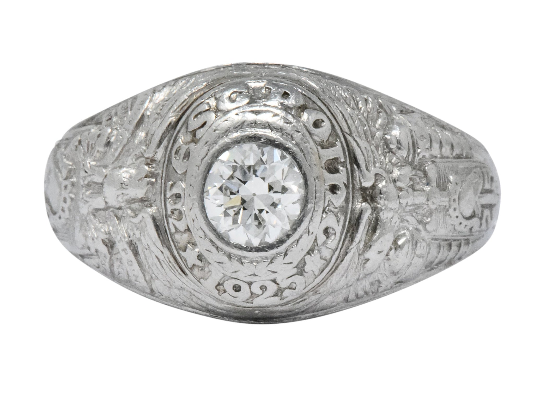 Tiffany & Co. 1925 Diamond Platinum West Point Unisex Class Ring - Wilson's Estate Jewelry