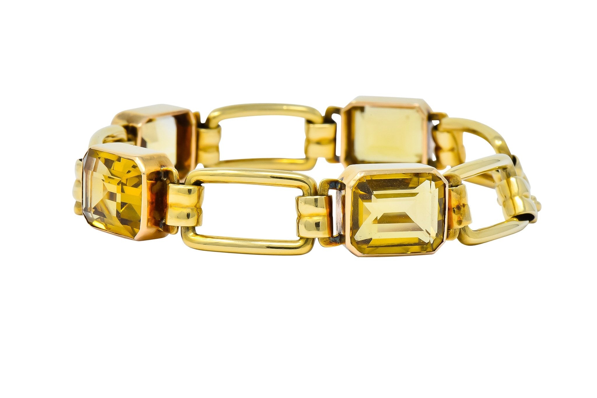 Tiffany & Co. 1940's Retro 32.00 CTW Citrine 14 Karat Gold Link Bracelet - Wilson's Estate Jewelry