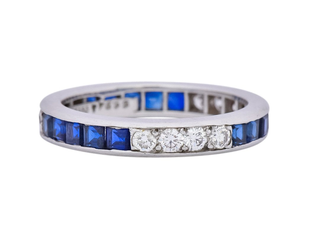 Tiffany & Co. 1950's Retro 1.42 CTW Diamond Sapphire Platinum Eternity Band Ring - Wilson's Estate Jewelry