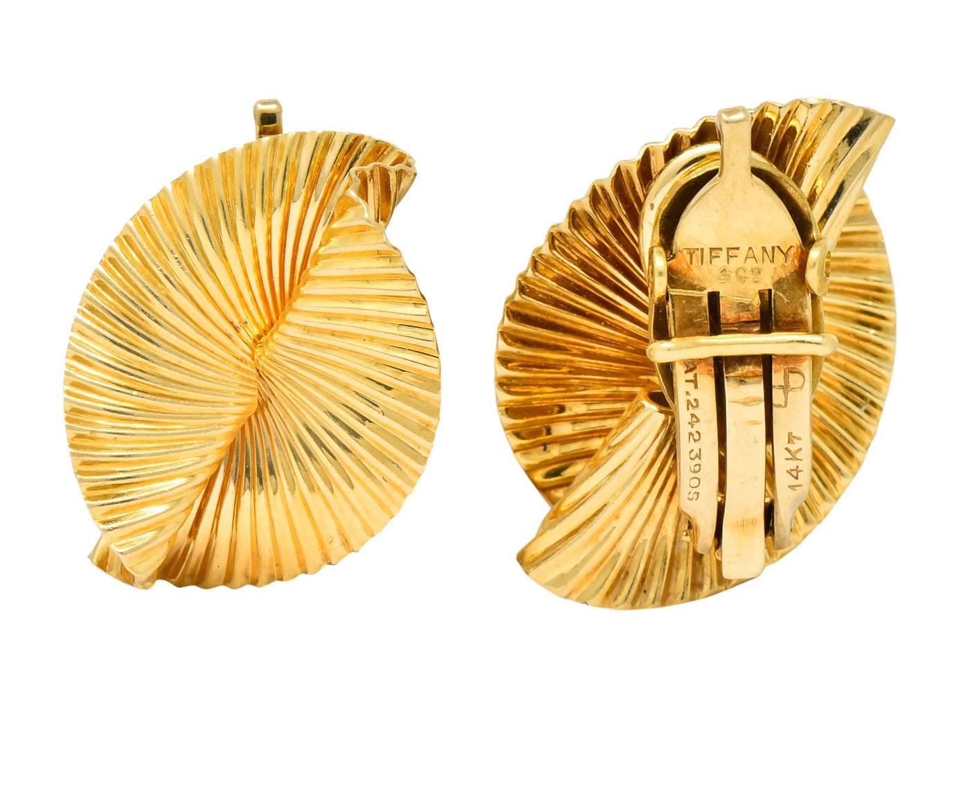 Tiffany & Co. 1950's Retro 14 Karat Gold Foliate Ear-Clip Earrings - Wilson's Estate Jewelry