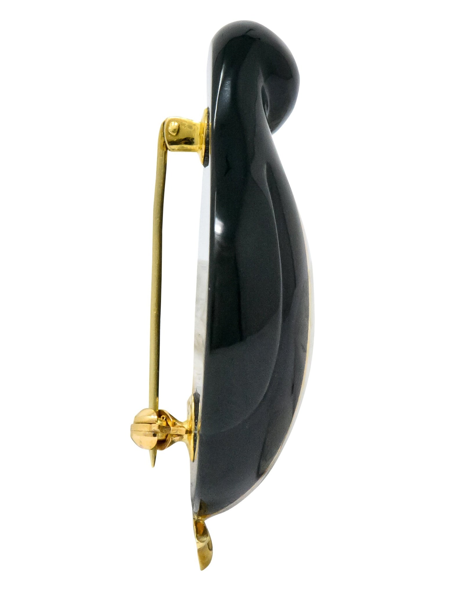 Tiffany & Co. 1970's Black Jade Mother-Of-Pearl 18 Karat Gold Penguin Brooch - Wilson's Estate Jewelry