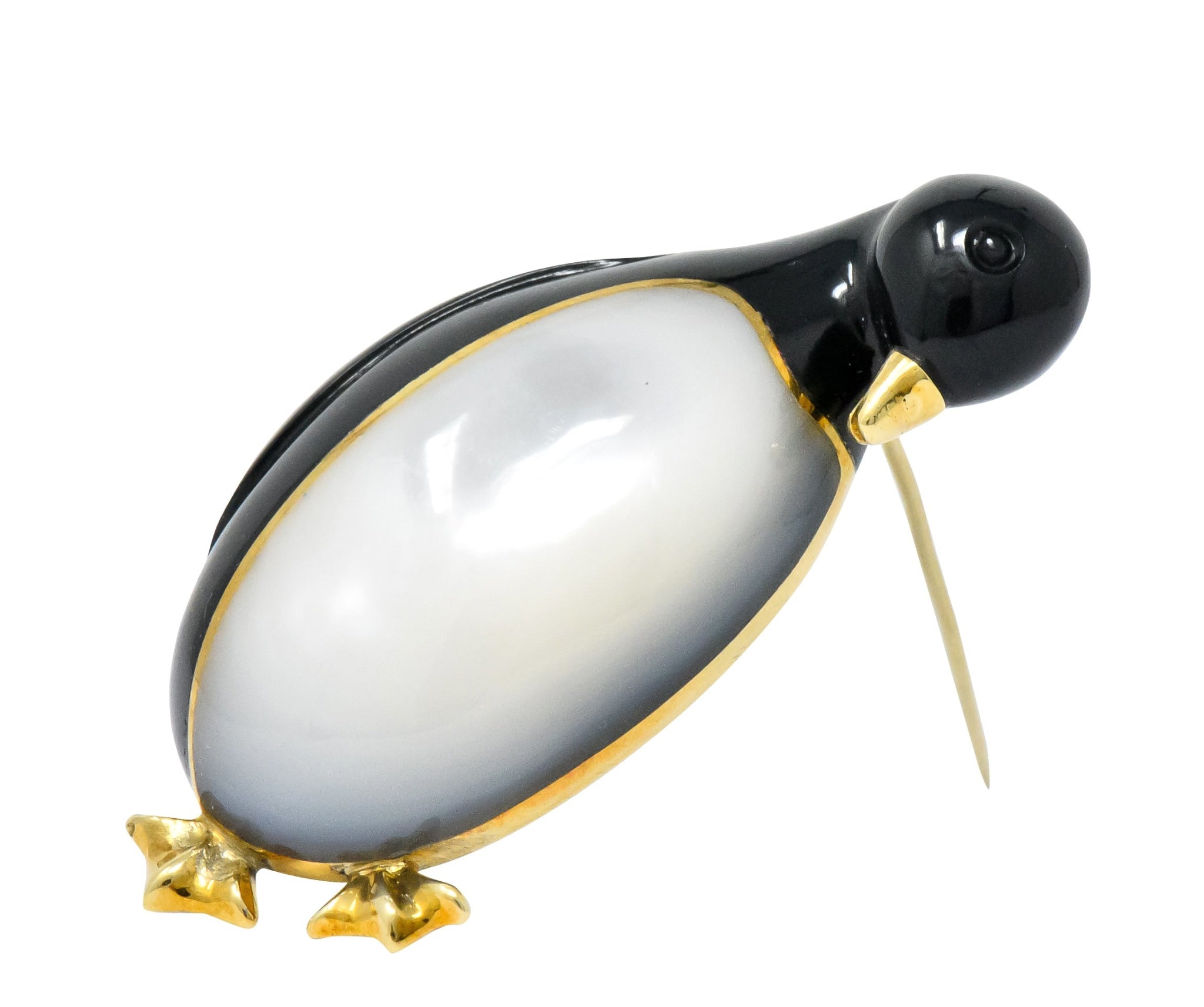 Tiffany & Co. 1970's Black Jade Mother-Of-Pearl 18 Karat Gold Penguin Brooch - Wilson's Estate Jewelry