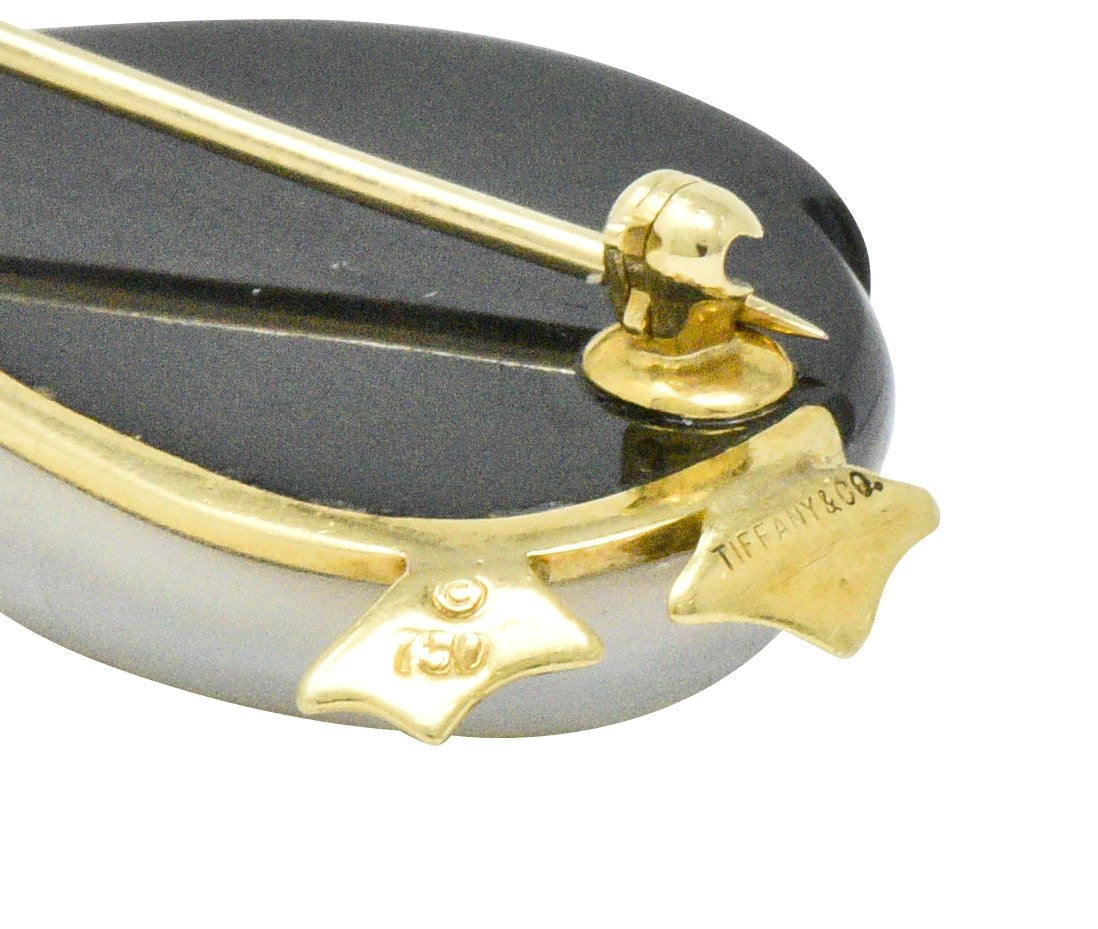 Tiffany & Co. 1970's Black Jade Mother-Of-Pearl 18 Karat Gold Penguin Brooch Wilson's Estate Jewelry