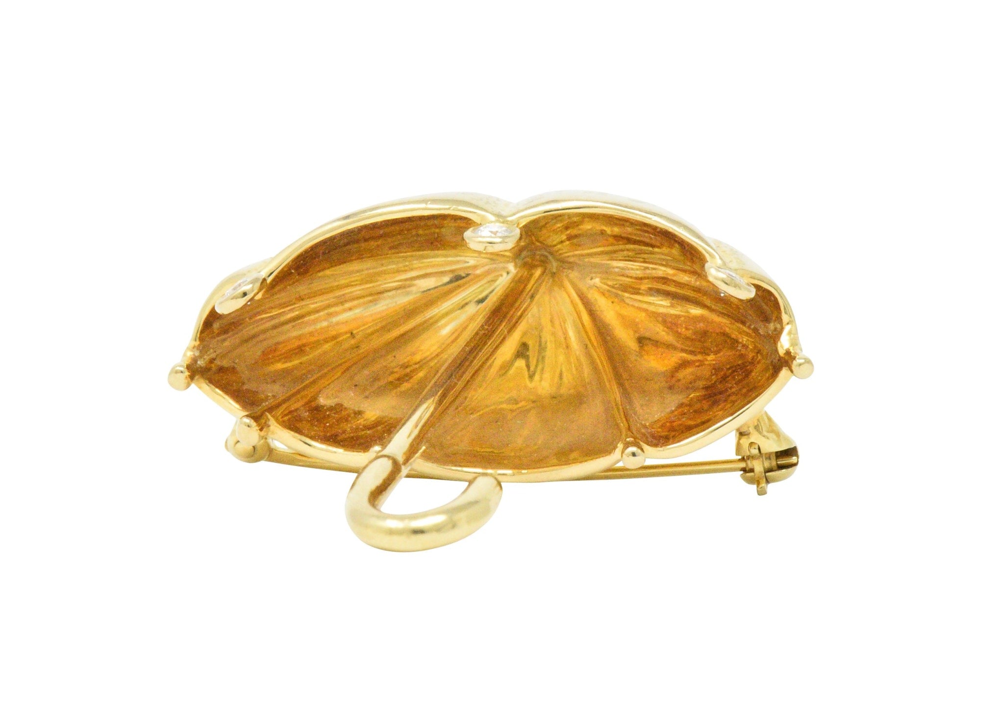 Tiffany & Co. 1980's 0.18 CTW Diamond 18 Karat Gold Umbrella Brooch Wilson's Estate Jewelry