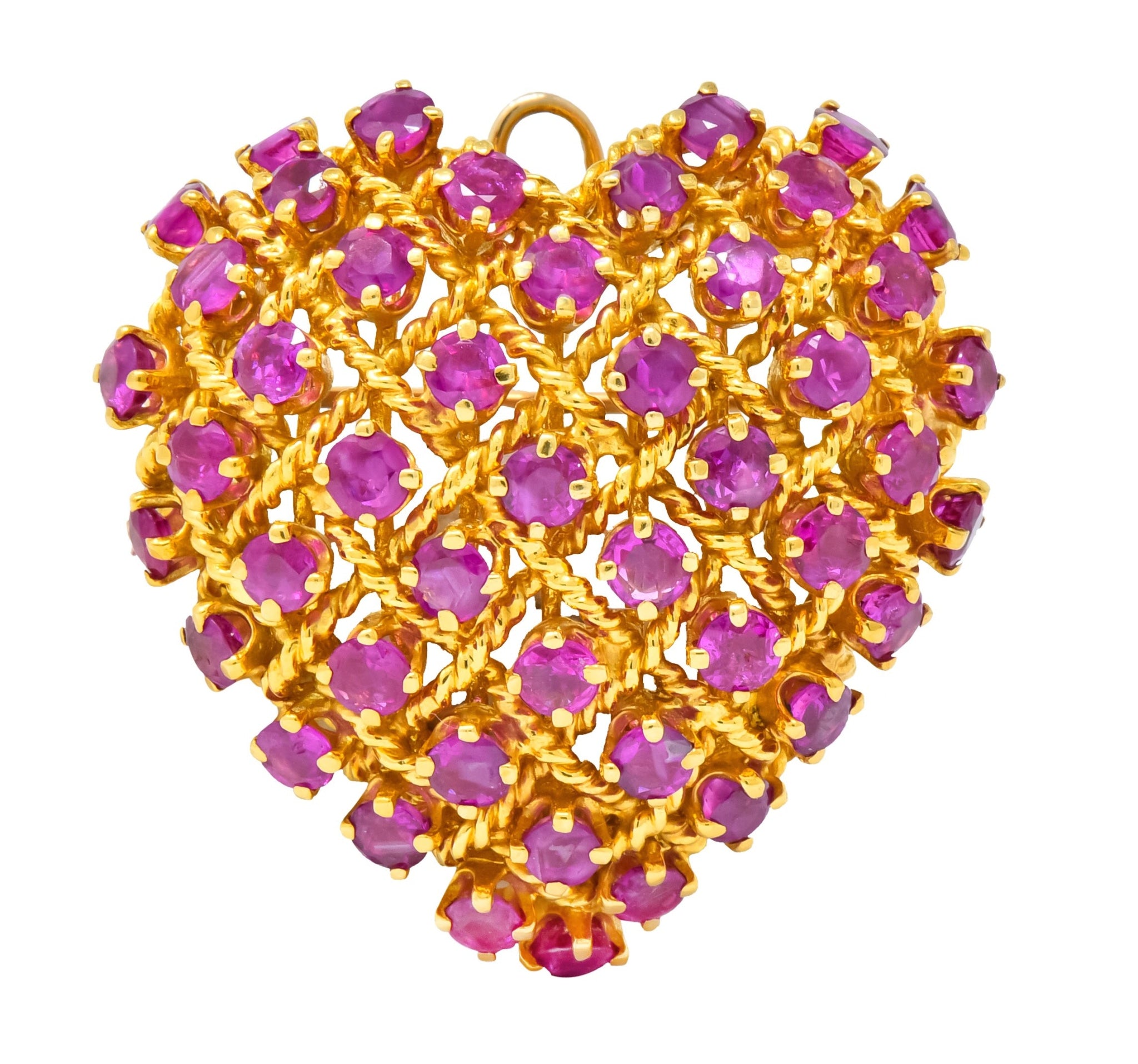 Tiffany & Co. 8.00 CTW Ruby 18 Karat Gold Heart Pendant Brooch - Wilson's Estate Jewelry