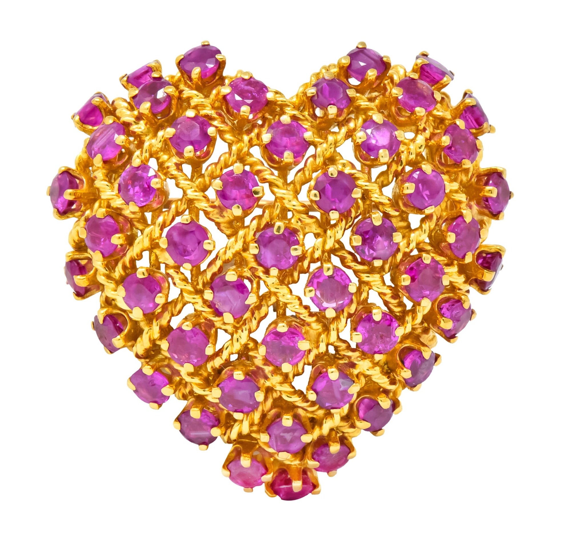 Tiffany & Co. 8.00 CTW Ruby 18 Karat Gold Heart Pendant Brooch - Wilson's Estate Jewelry