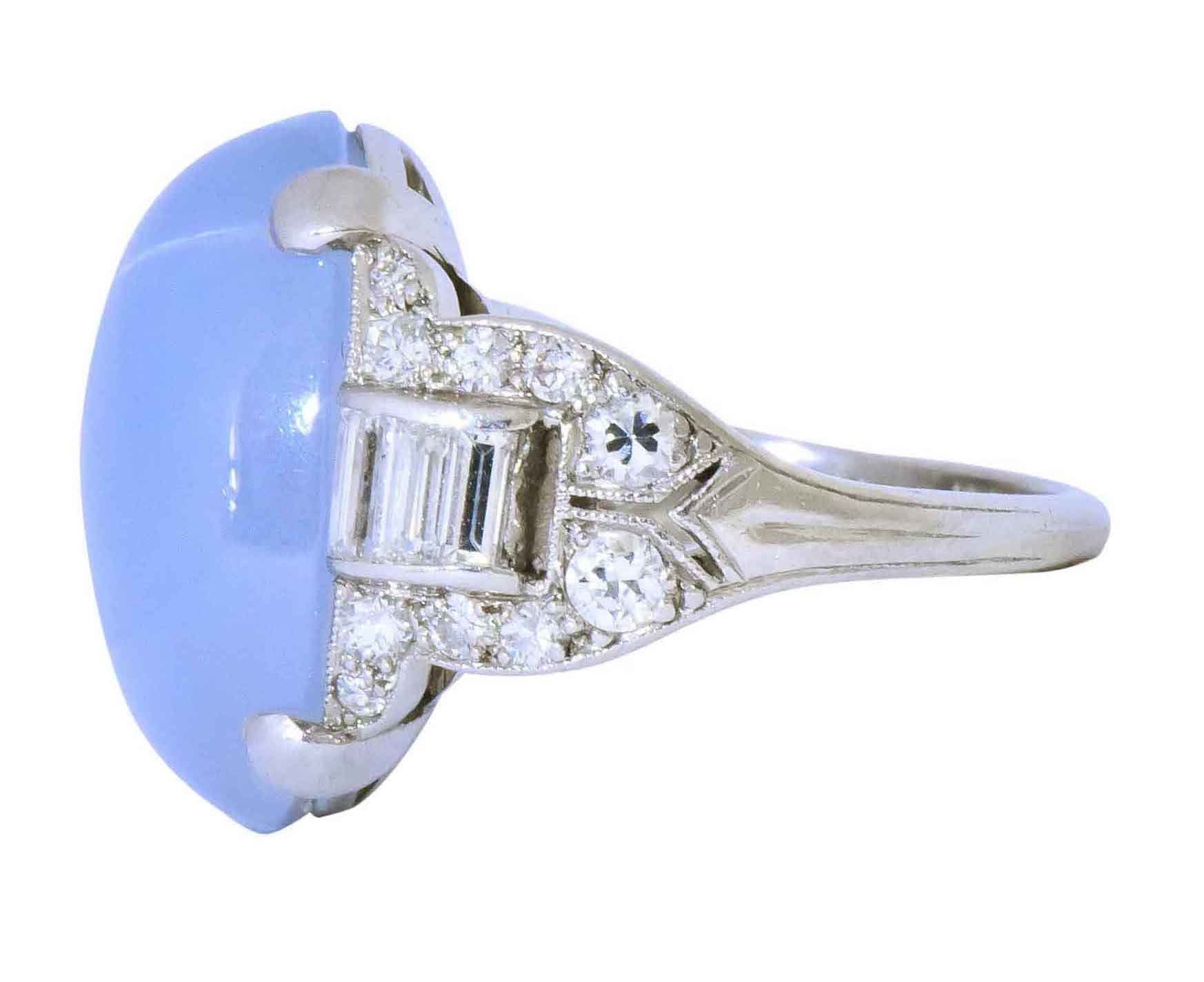 Tiffany & Co. Art Deco 21.00 CTW Star Sapphire Diamond Platinum Cocktail Ring - Wilson's Estate Jewelry