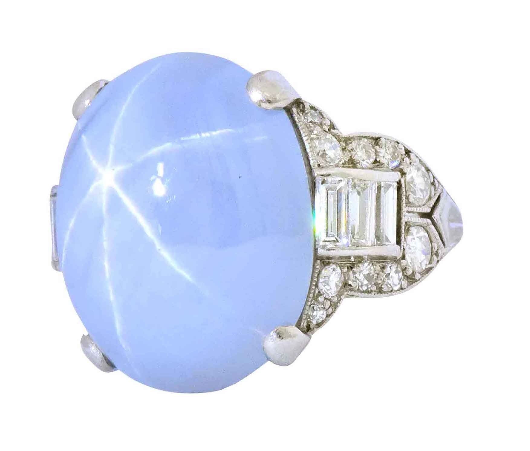 Tiffany & Co. Art Deco 21.00 CTW Star Sapphire Diamond Platinum Cocktail Ring - Wilson's Estate Jewelry