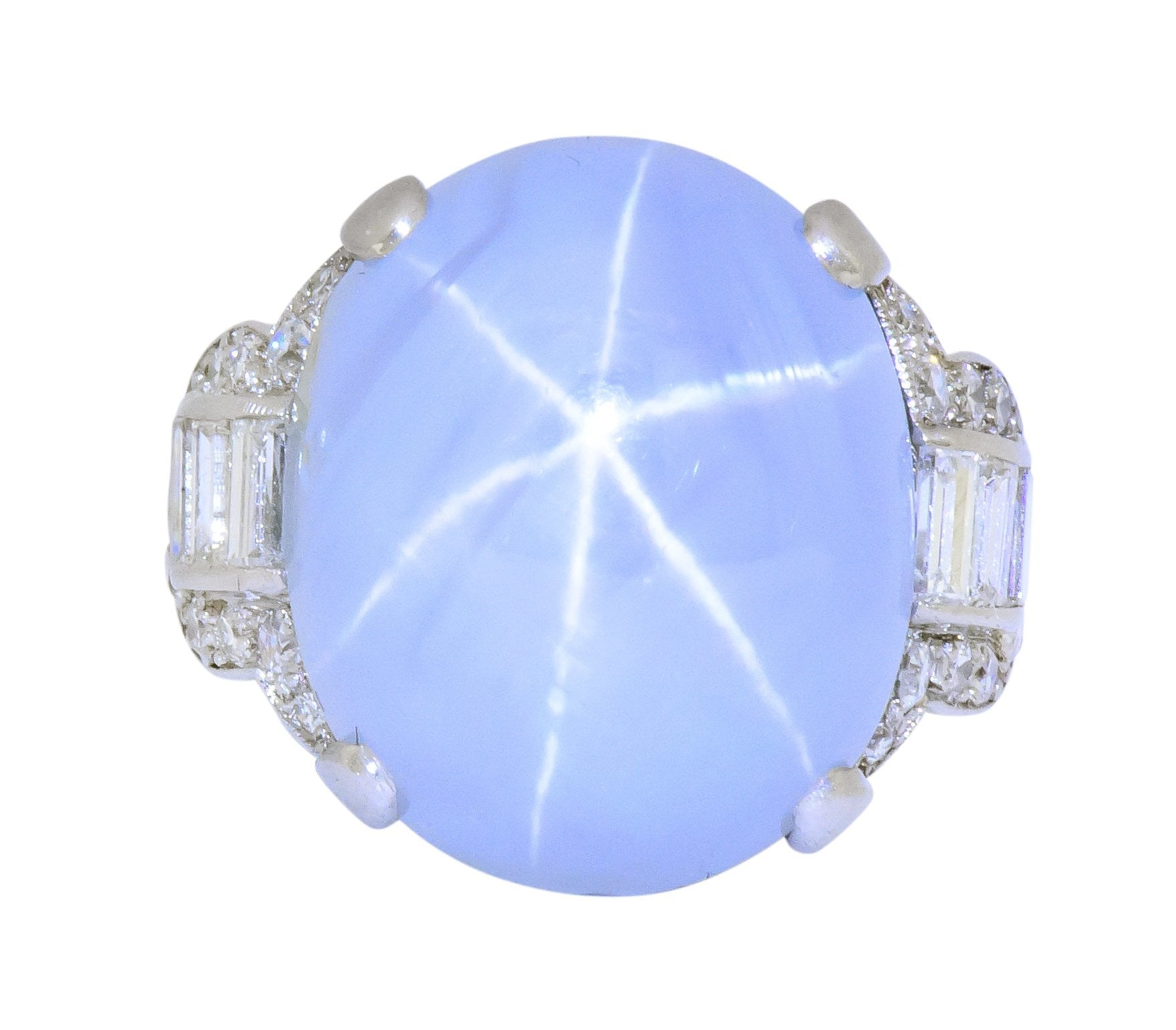 Tiffany & Co. Art Deco 21.00 CTW Star Sapphire Diamond Platinum Cocktail Ring - Wilson's Estate Jewelry