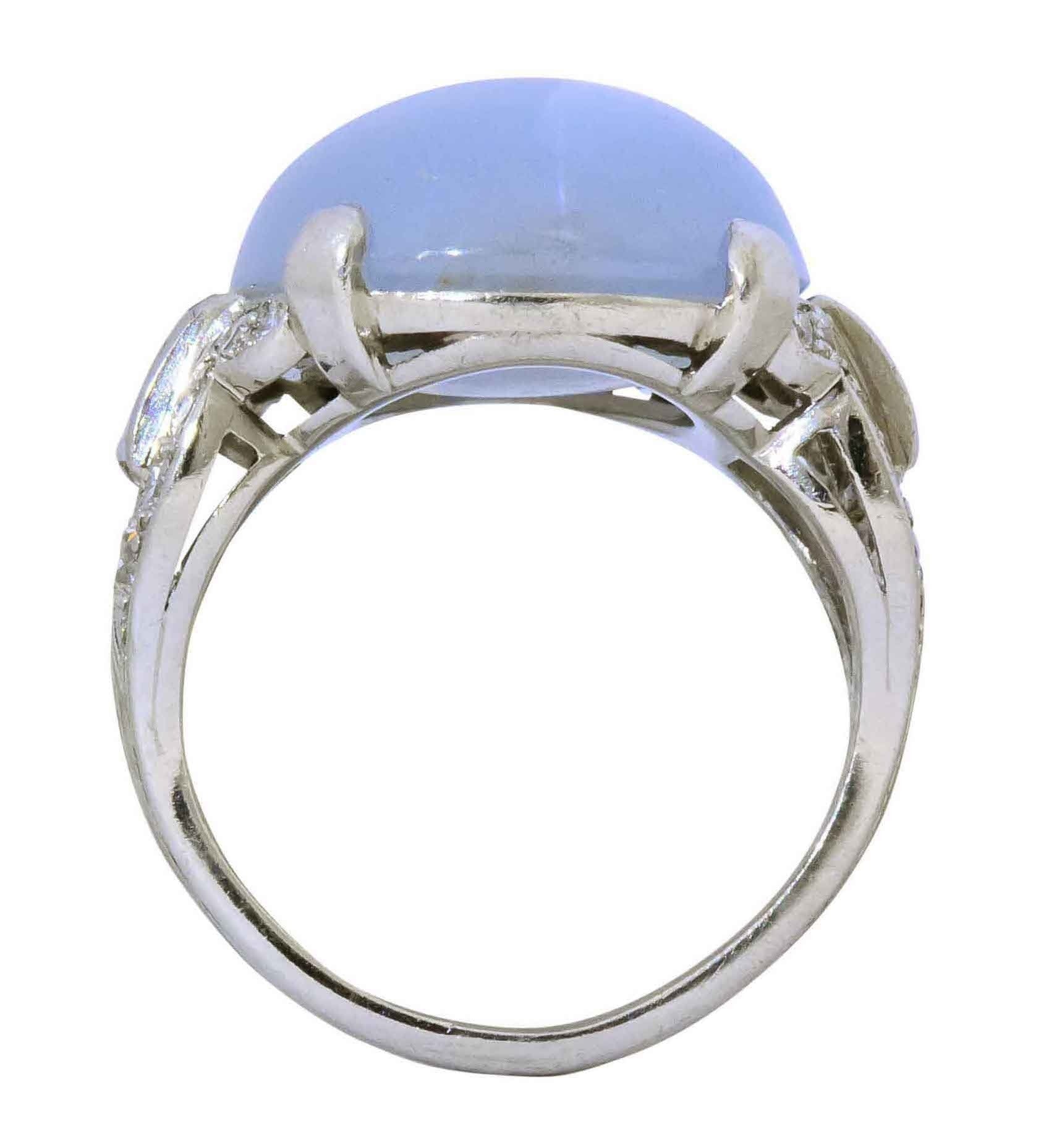 Tiffany & Co. Art Deco 21.00 CTW Star Sapphire Diamond Platinum Cocktail Ring - Wilson's Estate Jewelry