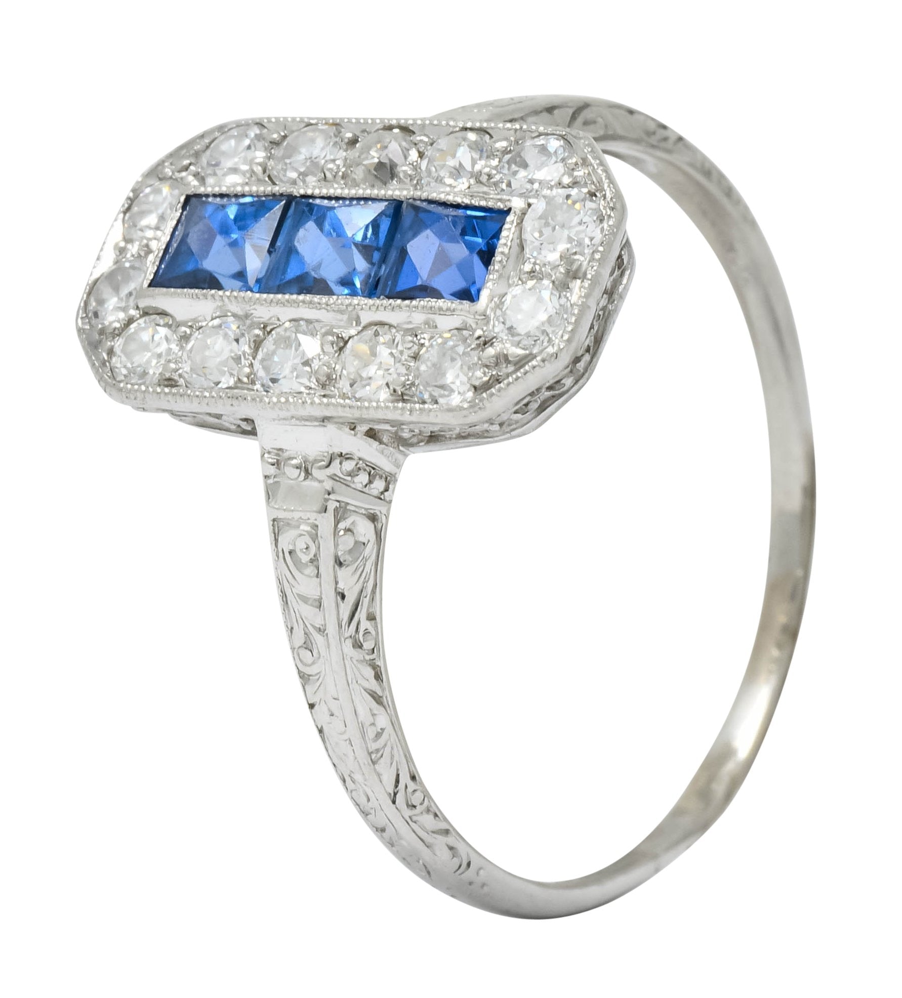 Tiffany & Co. Art Deco Sapphire Diamond 18 Karat White Gold Dinner Ring - Wilson's Estate Jewelry