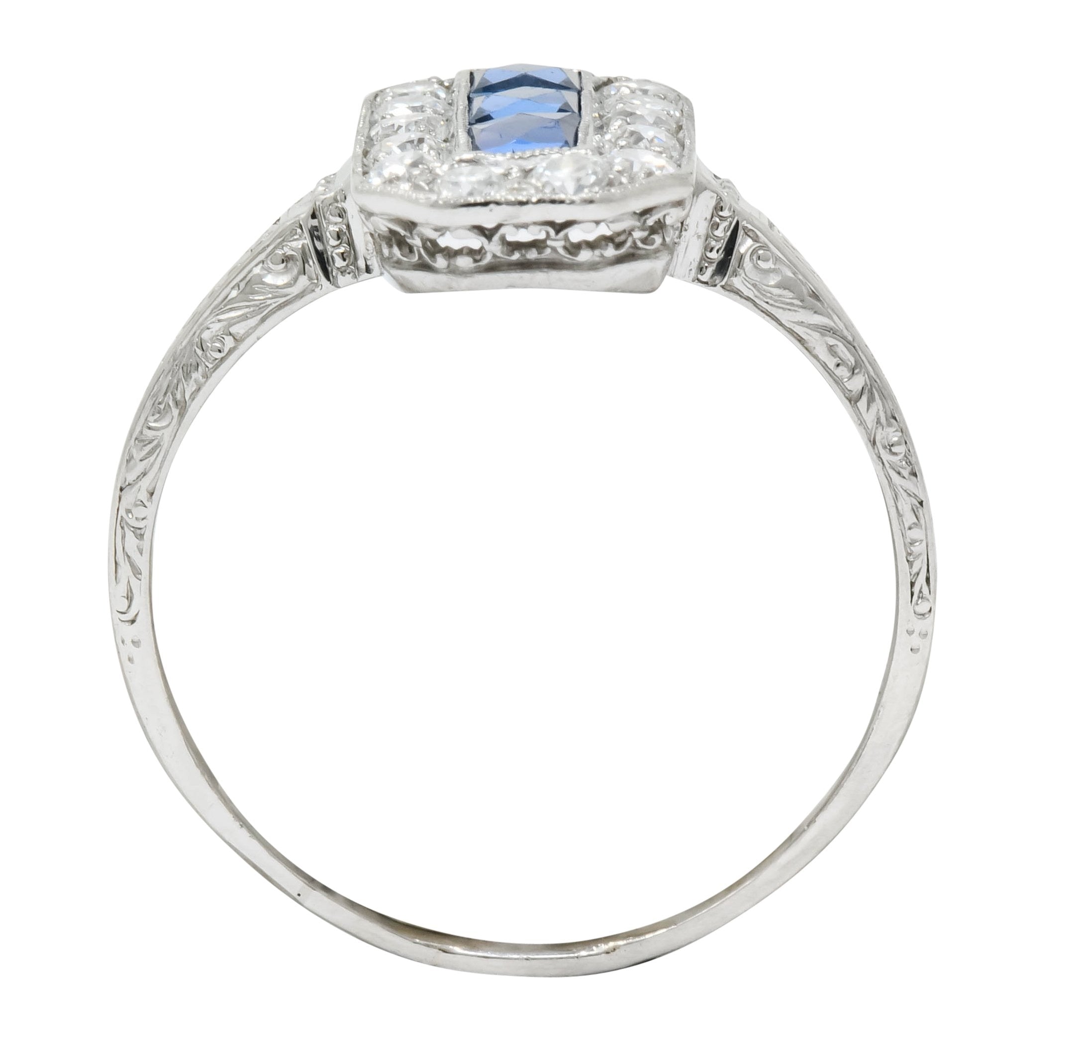 Tiffany & Co. Art Deco Sapphire Diamond 18 Karat White Gold Dinner Ring - Wilson's Estate Jewelry