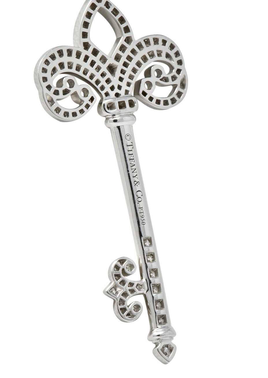 Tiffany & Co. Diamond Platinum Fleur De Lis Key Pendant Necklace - Wilson's Estate Jewelry