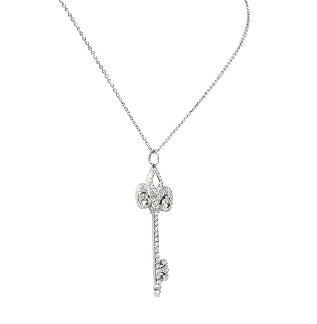 Tiffany & Co. Diamond Platinum Fleur De Lis Key Pendant Necklace - Wilson's Estate Jewelry